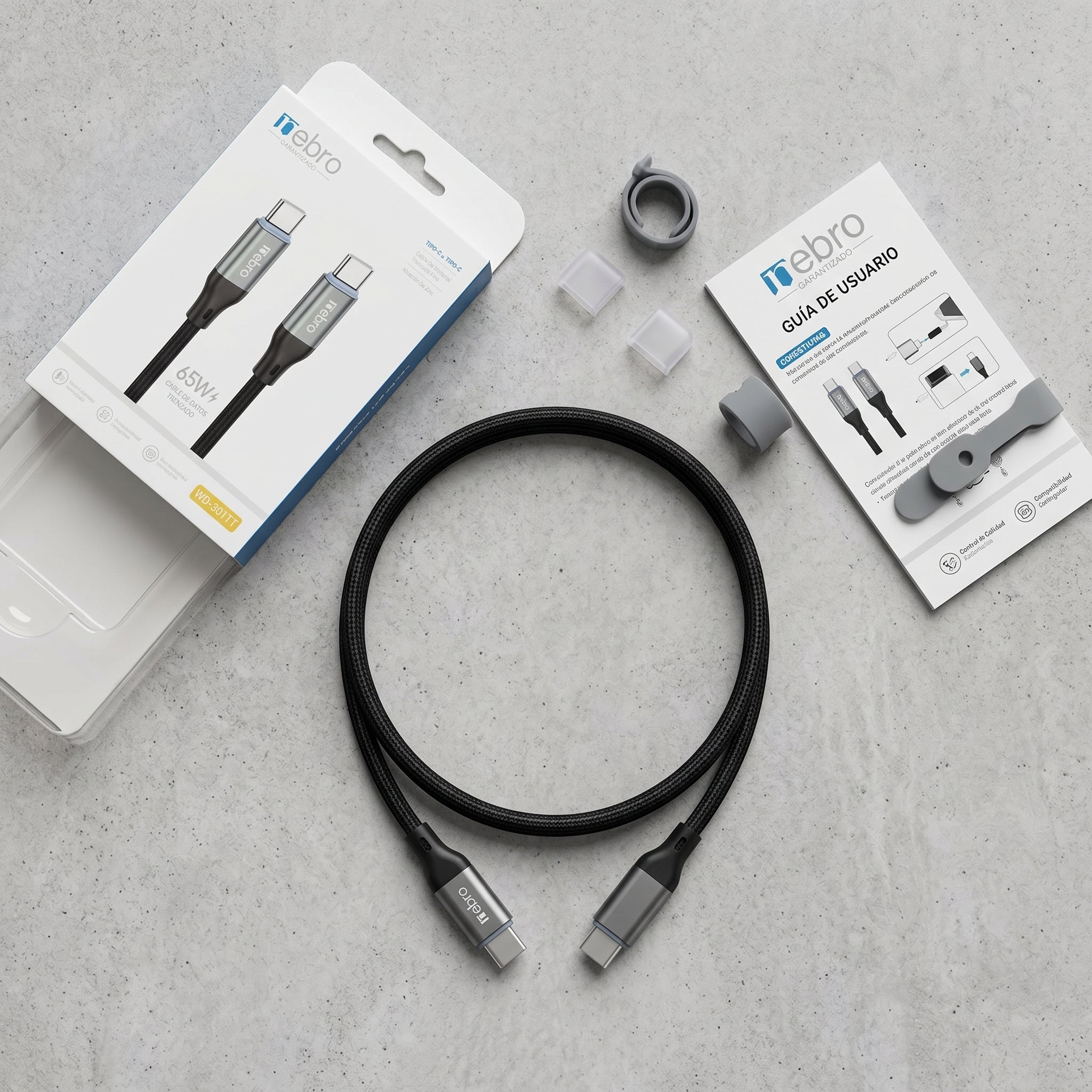 Cable Tipo C NEBRO WD301TT 65W Carga Rápida y Sincronización de Datos