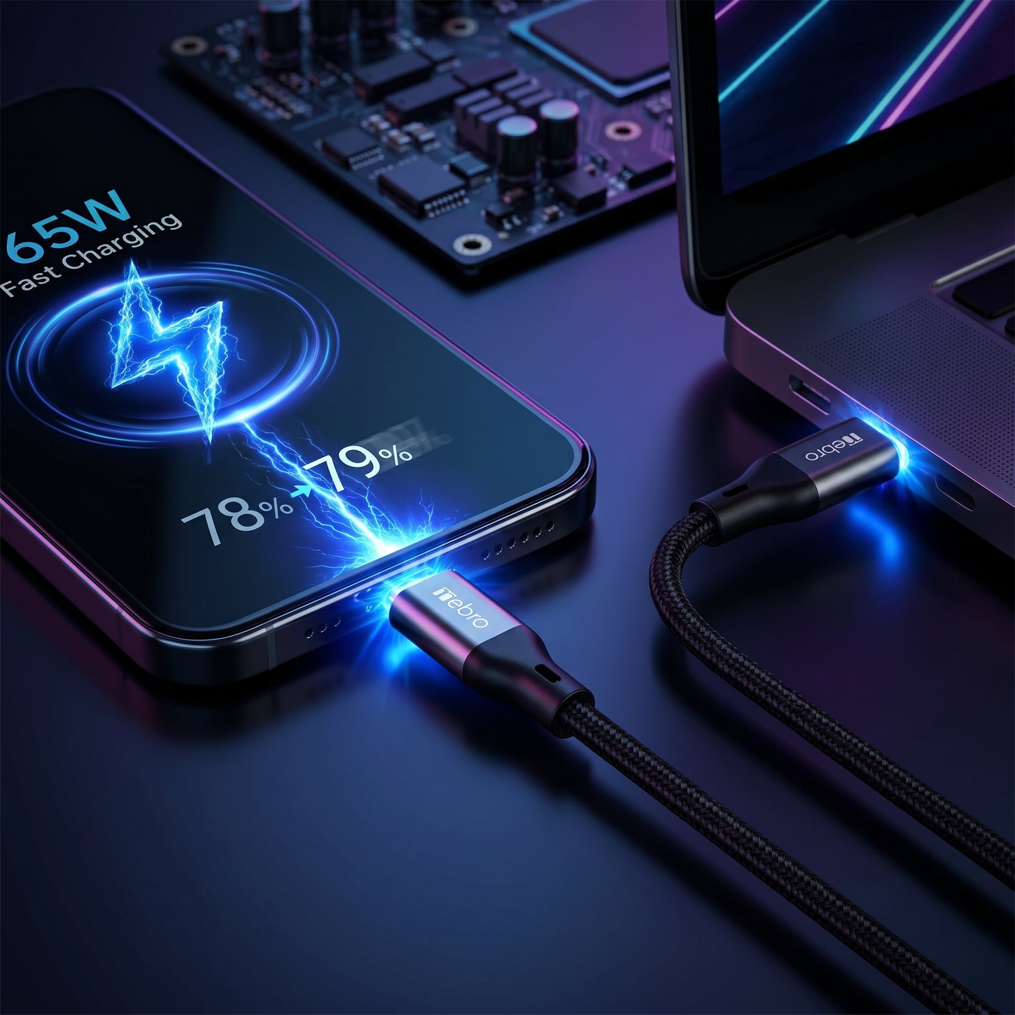 Cable Tipo C NEBRO WD301TT 65W Carga Rápida y Sincronización de Datos
