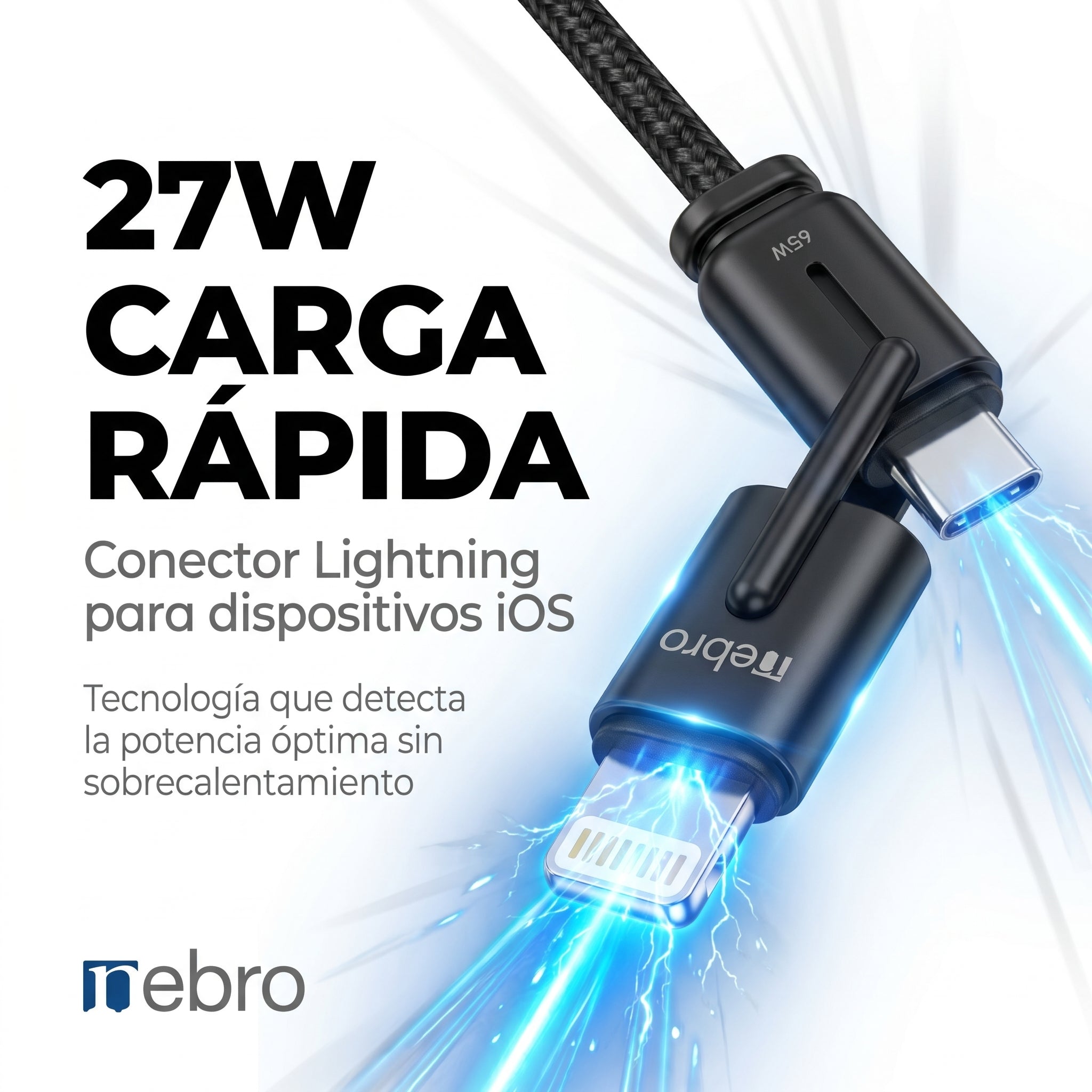 Cable 4 en 1 NEBRO WD308 27W Multiconector Compatible iOS Android USB-C