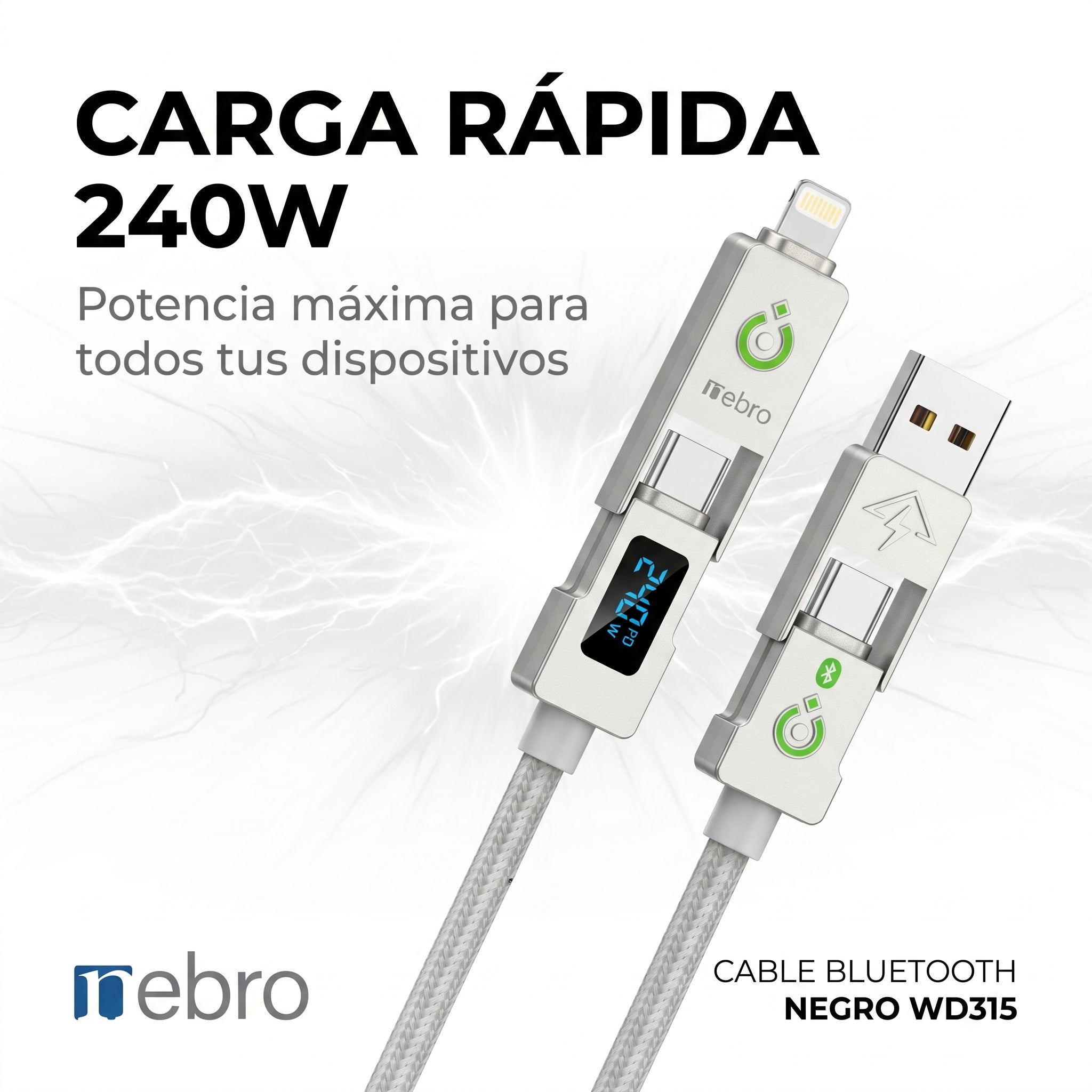 Cable Tipo C 4 en 1  NEBRO WD315 240W PD Compatible Smartphone Tablet Laptop
