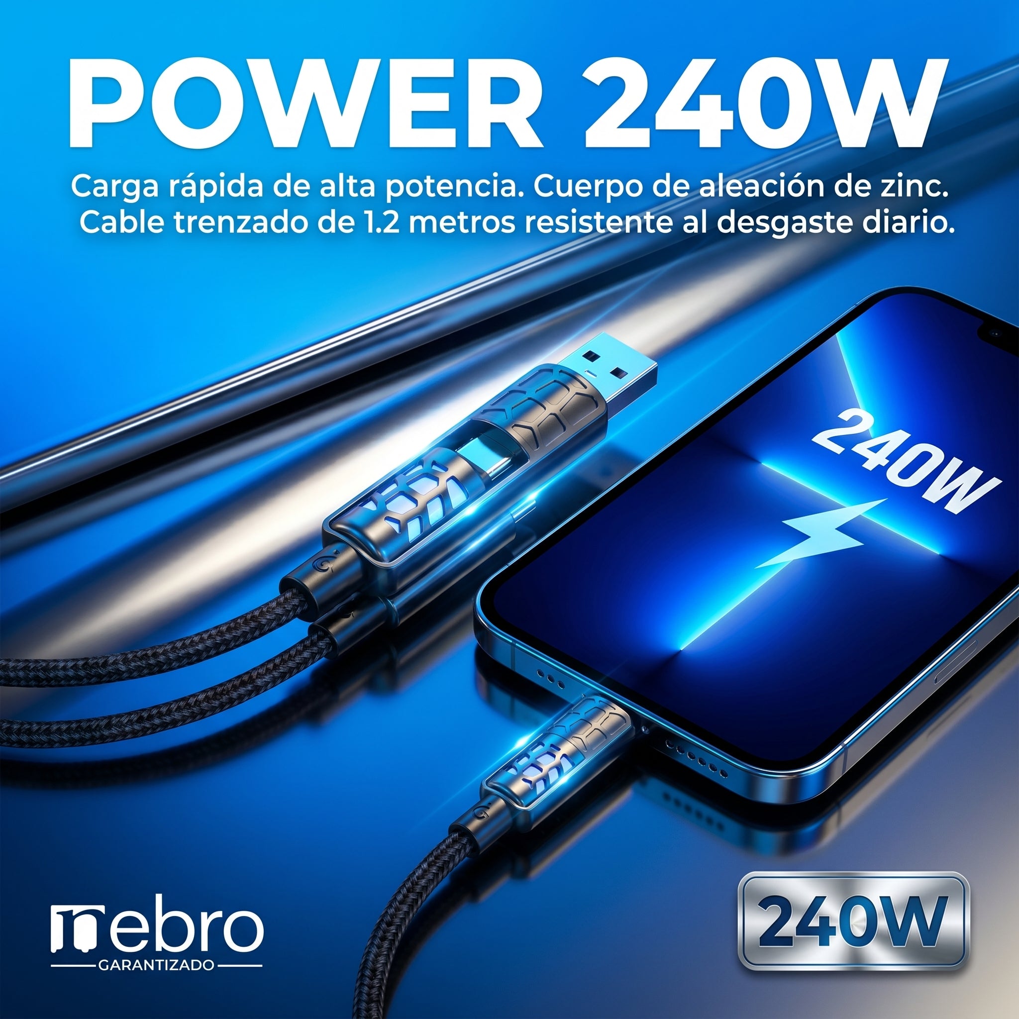 Cable 4 en 1 NEBRO WD316 240W 1.2 Metros Aleación Zinc