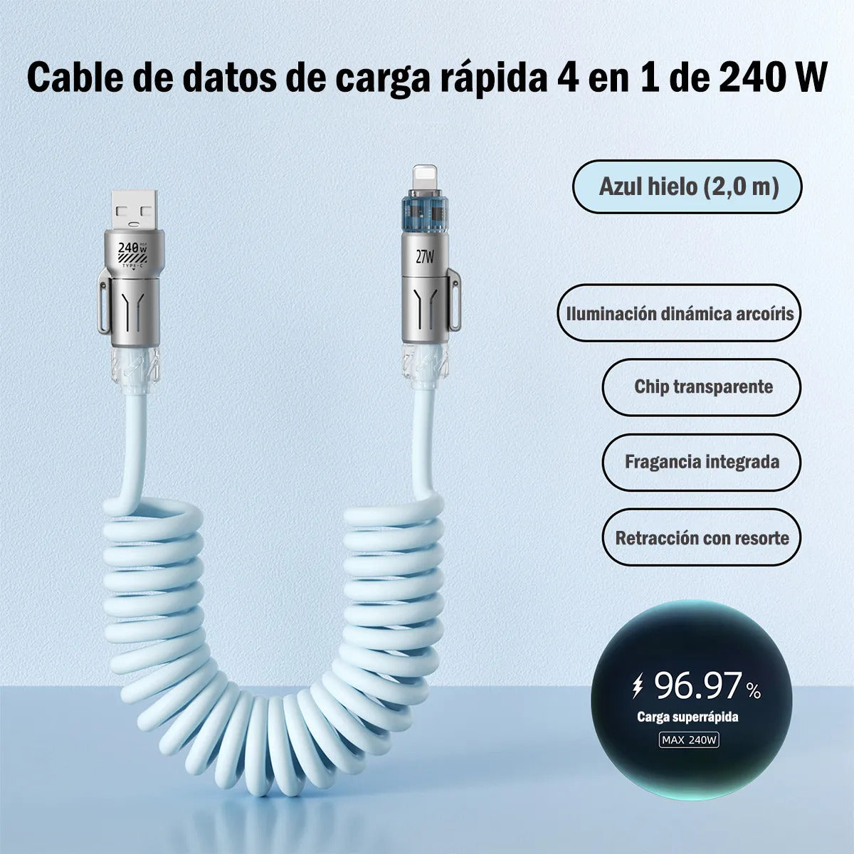 Cable 4 en 1 NEBRO WD317 27W Carga Rápida PD USB-C Lightning Micro USB