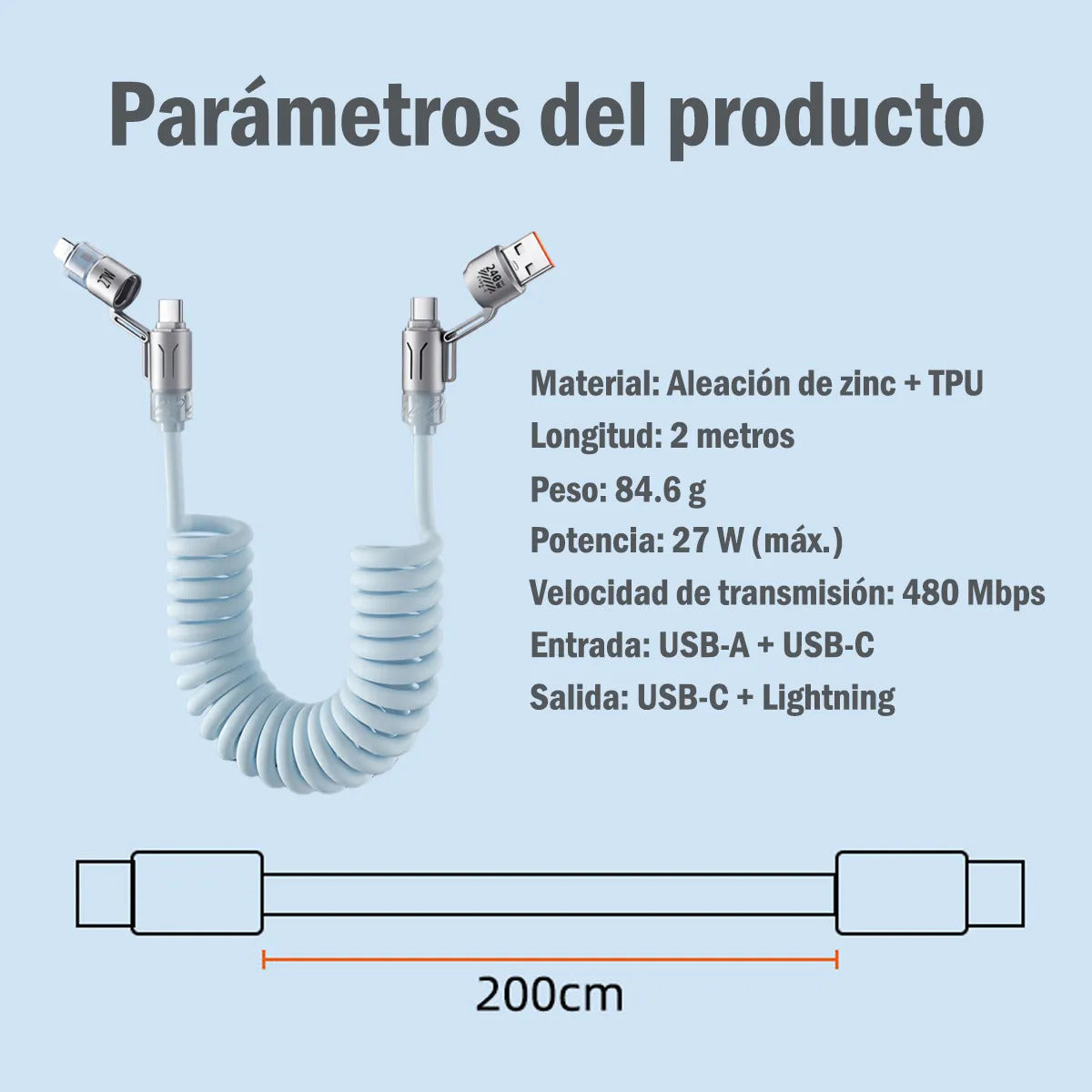 Cable 4 en 1 NEBRO WD317 27W Carga Rápida PD USB-C Lightning Micro USB