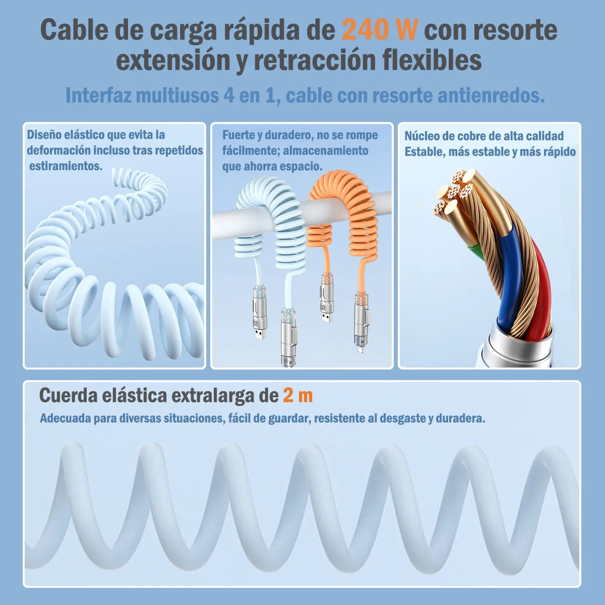 Cable 4 en 1 NEBRO WD317 27W Carga Rápida PD USB-C Lightning Micro USB