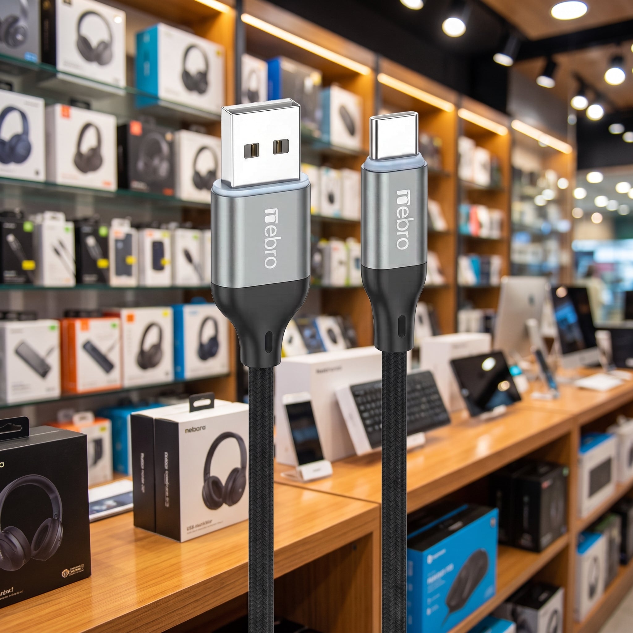 Cable USB-A a USB-C Trenzado Nebro WD-301T Carga rápida 60W