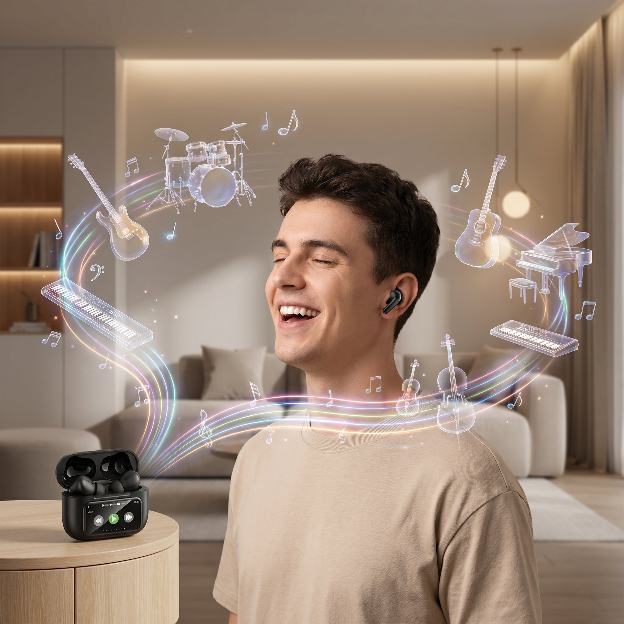 Audífonos Inalámbricos Nebro WE-509 Bluetooth 5.4 Cancelación Activa de Ruido Sonido HiFi Efectos Espaciales Pantalla Táctil LCD