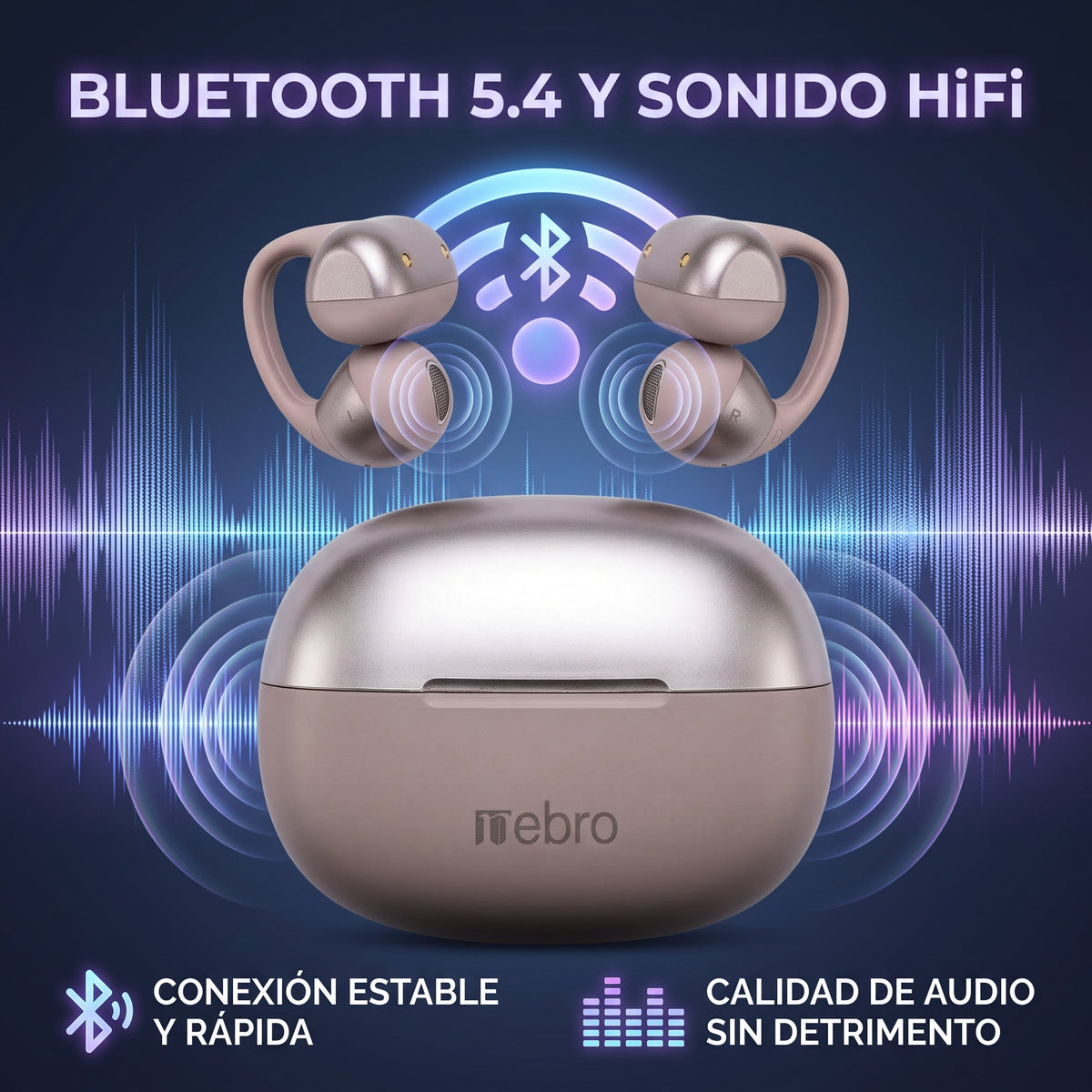 Audífonos Inalámbricos Nebro WE-522 Open Ear Bluetooth 5.4 Sonido HiFi