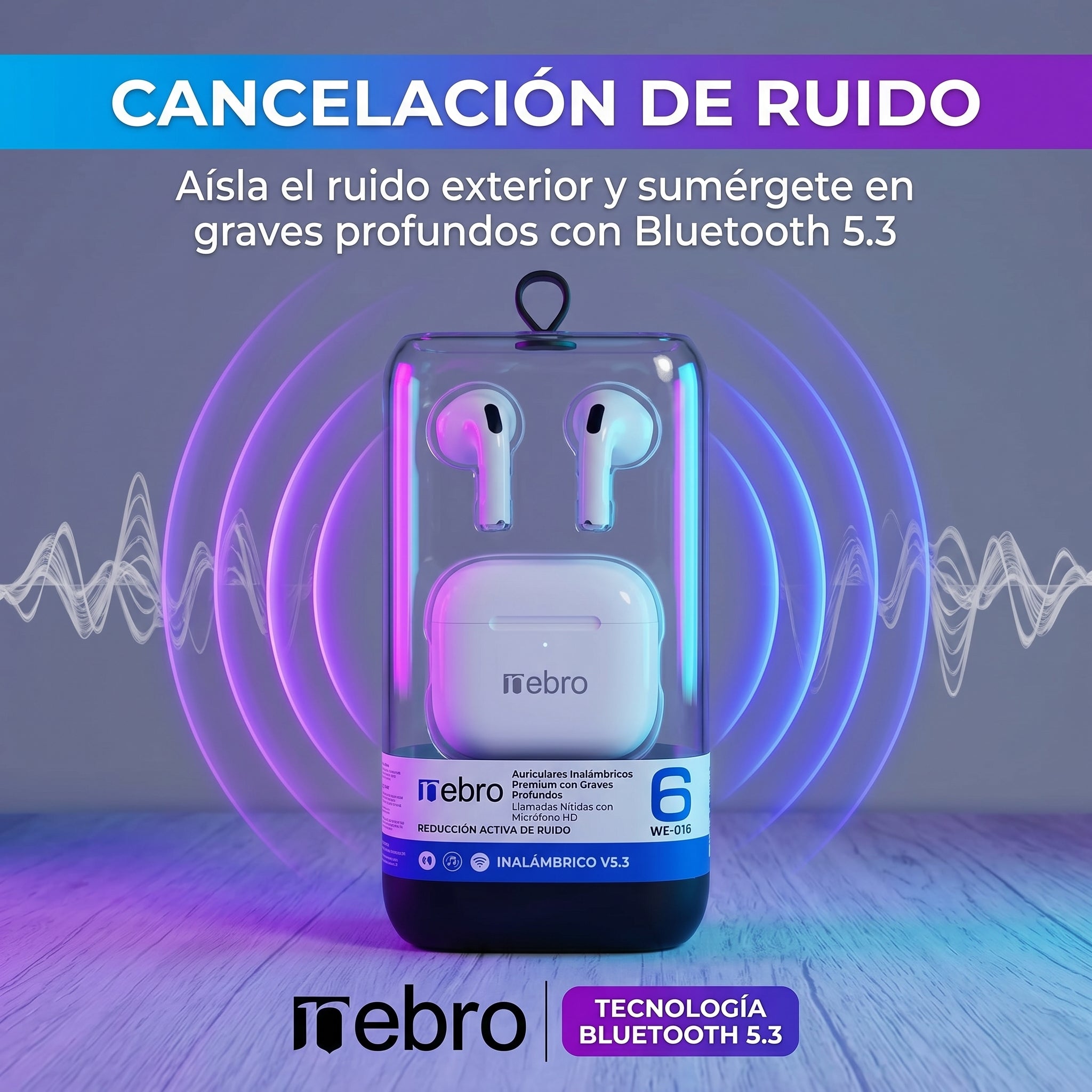 Audífonos Inalámbricos NEBRO WE016 Bluetooth 5.3 Cancelación de Ruido Graves Profundos