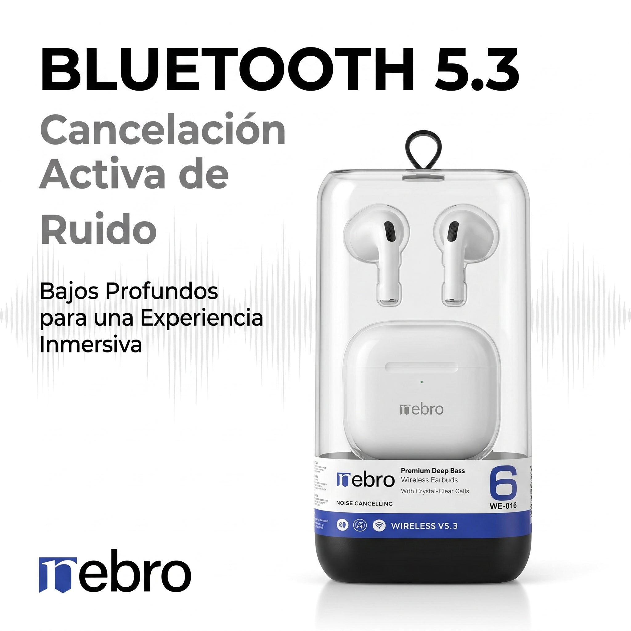 Audífonos Inalámbricos NEBRO WE016 Bluetooth 5.3 Cancelación de Ruido Graves Profundos