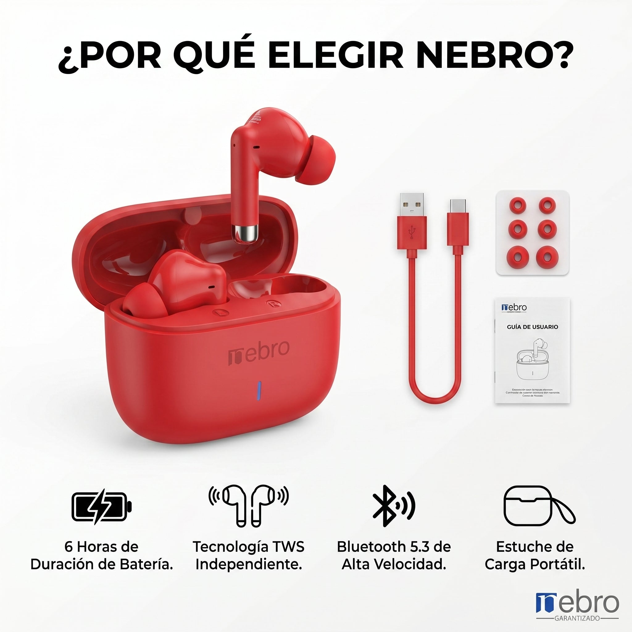 Audífonos Bluetooth TWS NEBRO WE062 Bluetooth 53 6 Horas