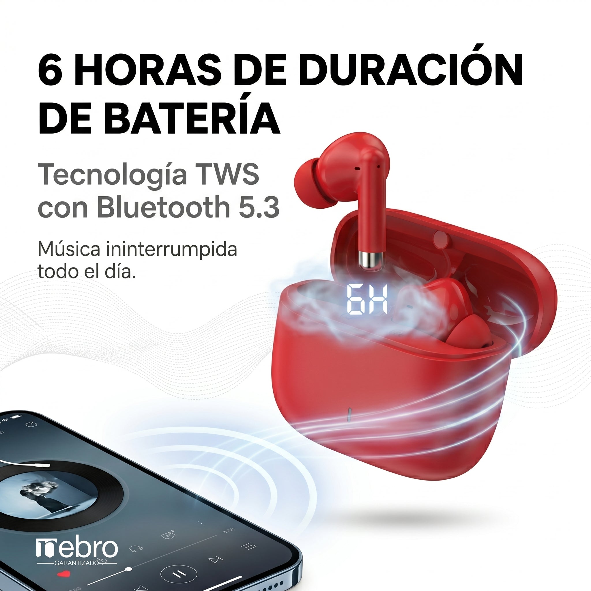 Audífonos Bluetooth TWS NEBRO WE062 Bluetooth 53 6 Horas
