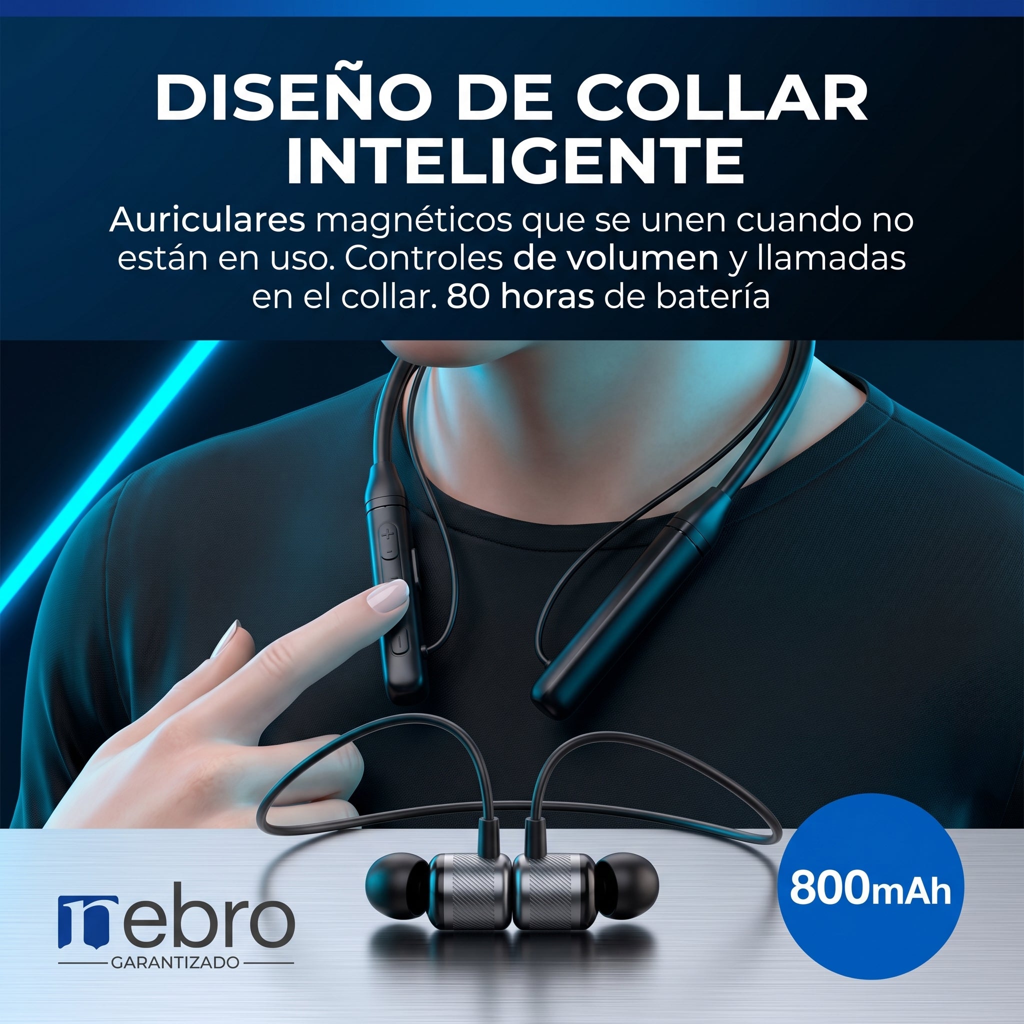 Audífonos Collar NEBRO WE064 Bluetooth 53 80 Horas Batería 800mAh