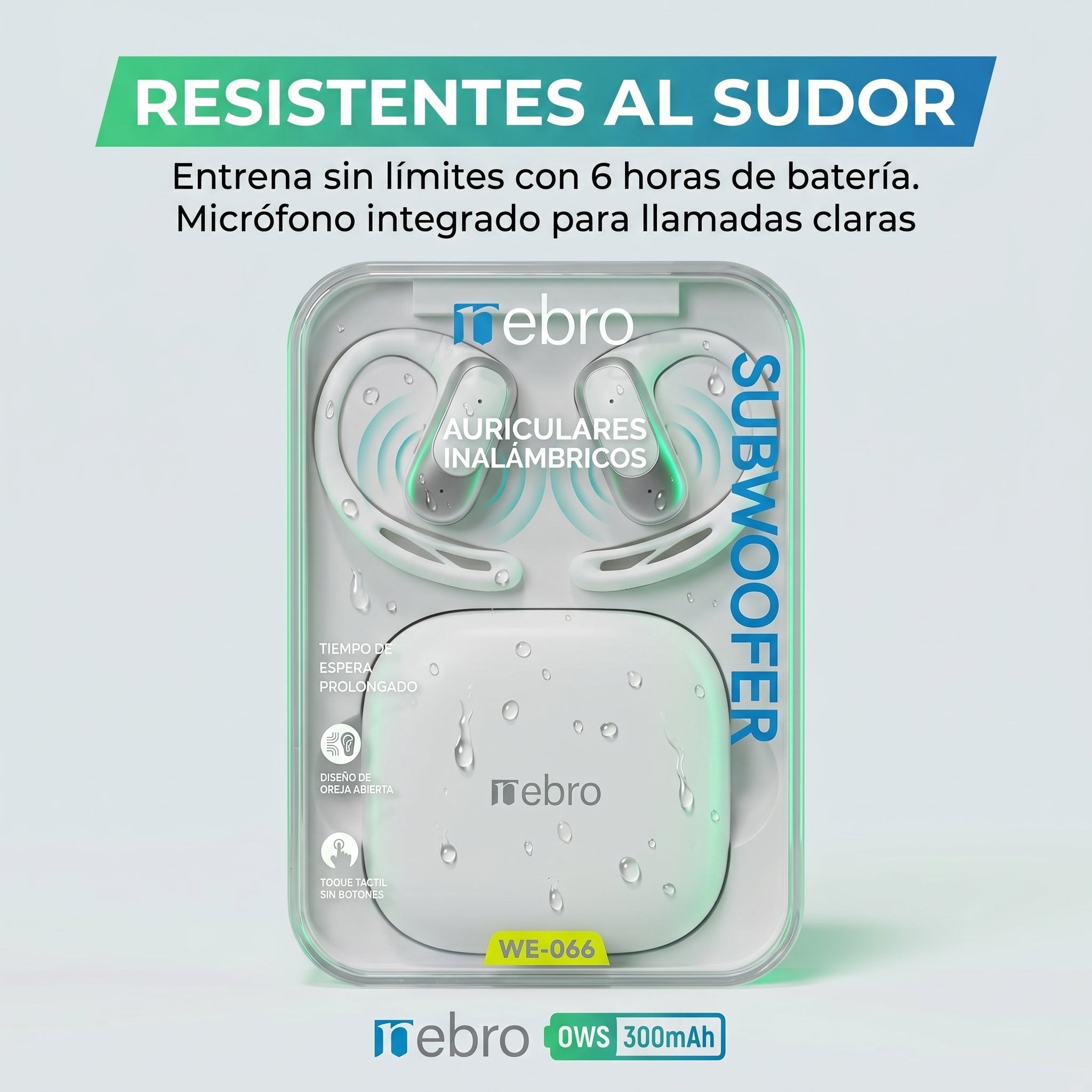 Audífonos Bluetooth OWS NEBRO WE066 6 Horas Batería Estuche 300mAh