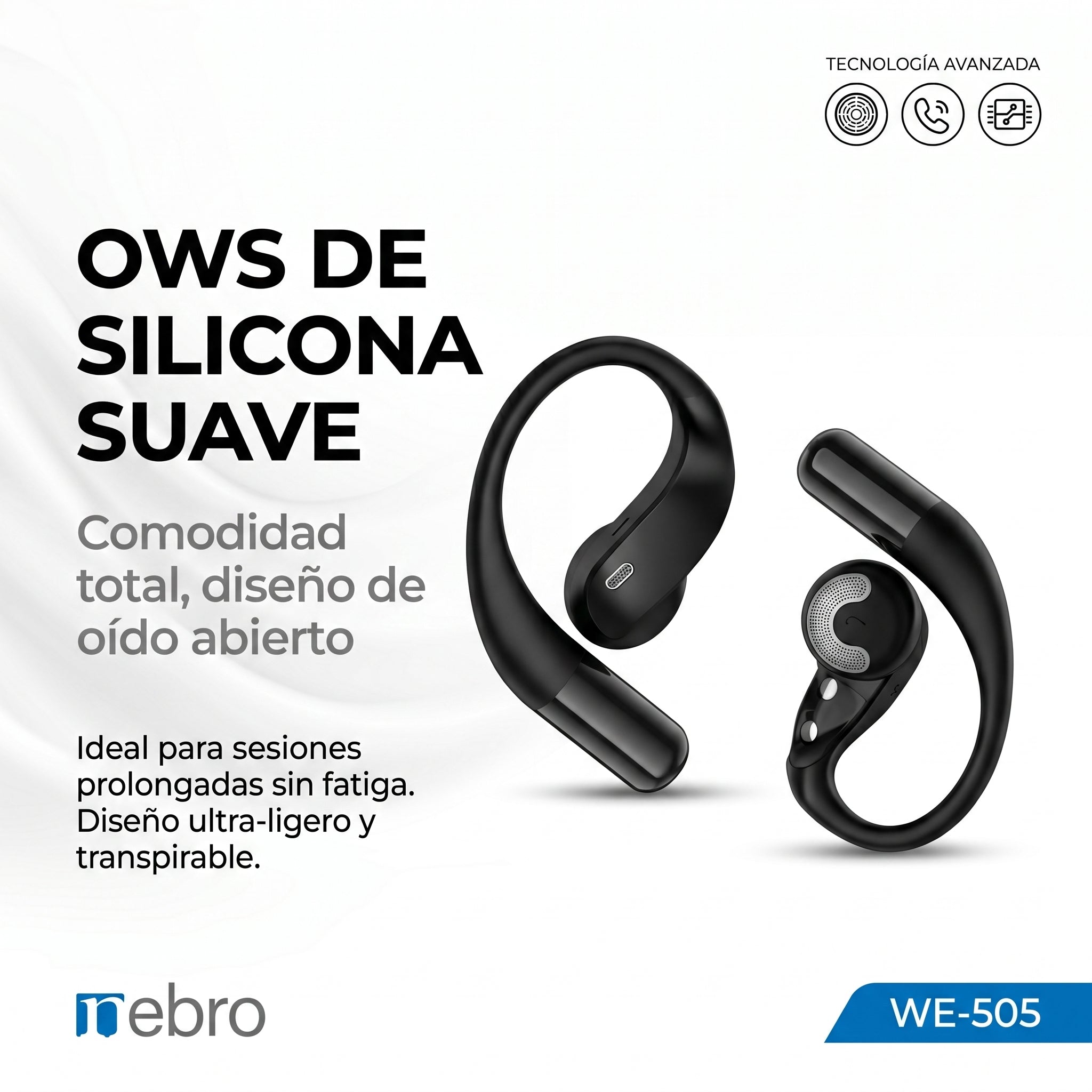 Audífonos Bluetooth OWS NEBRO WE505 Silicona Reducción Ruido Bluetooth 54