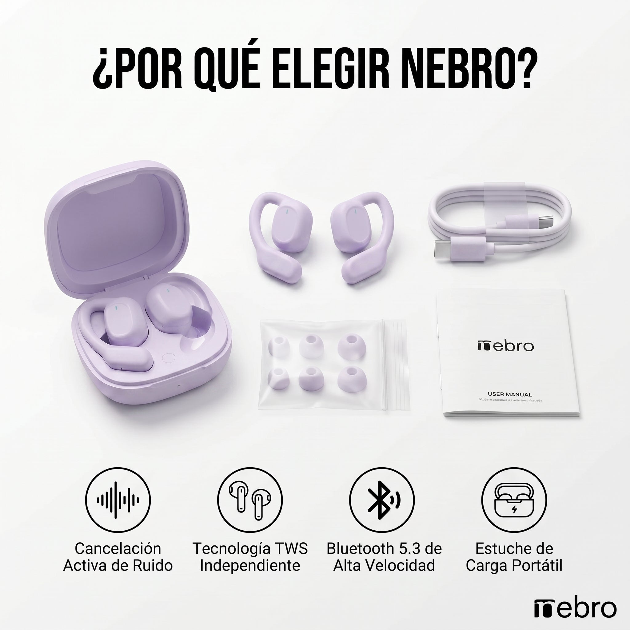 Audífonos Bluetooth TWS NEBRO WET12 Bluetooth 53 Cancelación Ruido