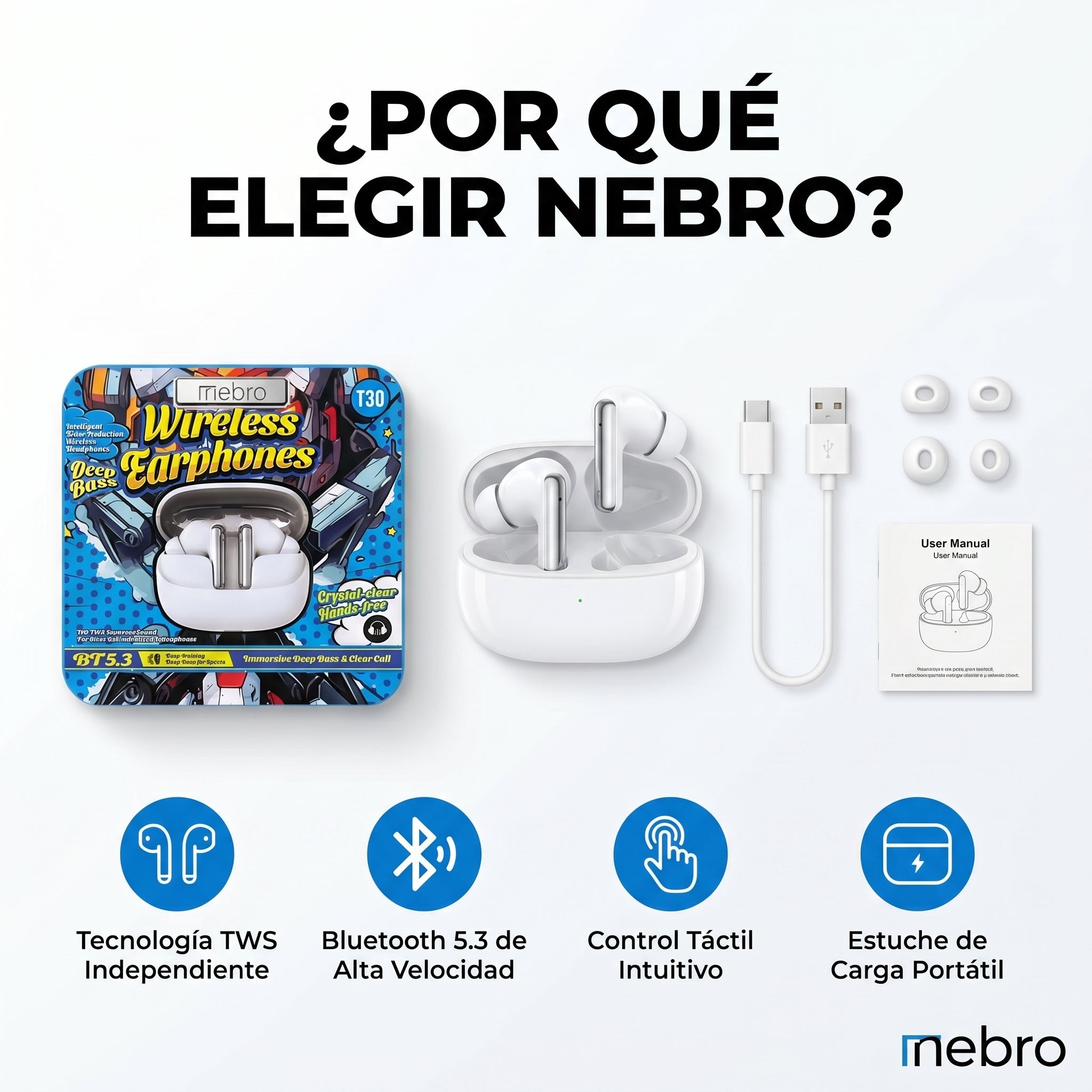 Audífonos Bluetooth TWS NEBRO WET30 Bluetooth 53