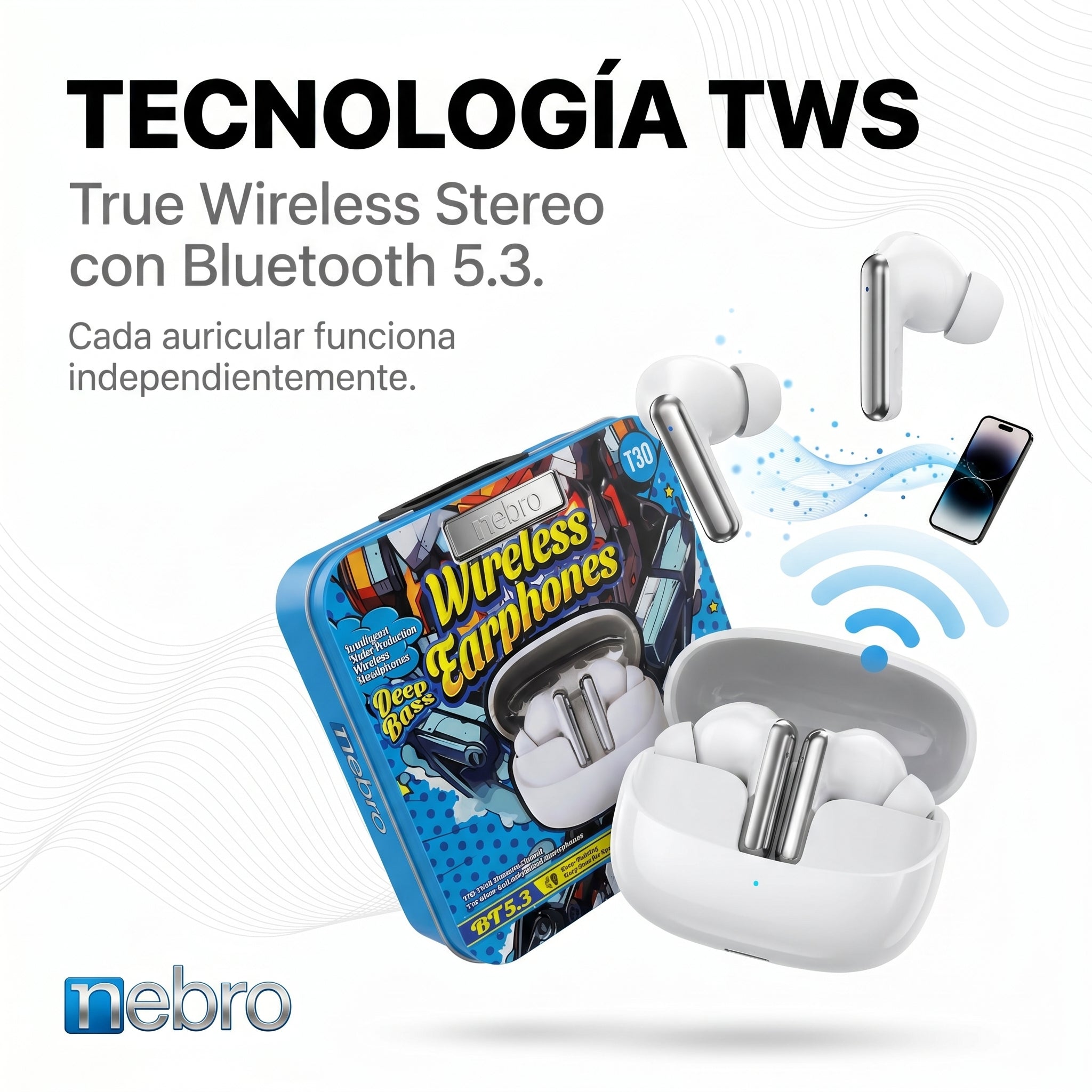Audífonos Bluetooth TWS NEBRO WET30 Bluetooth 53