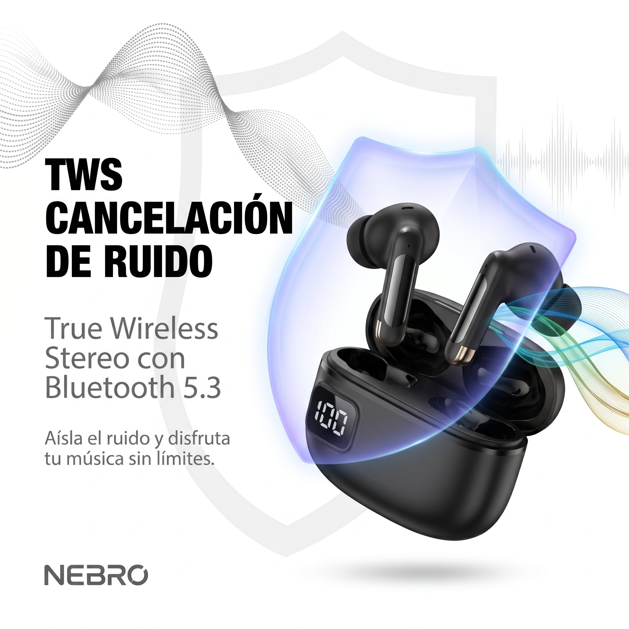Audífonos Bluetooth TWS NEBRO WET25S Bluetooth 53 Cancelación Ruido