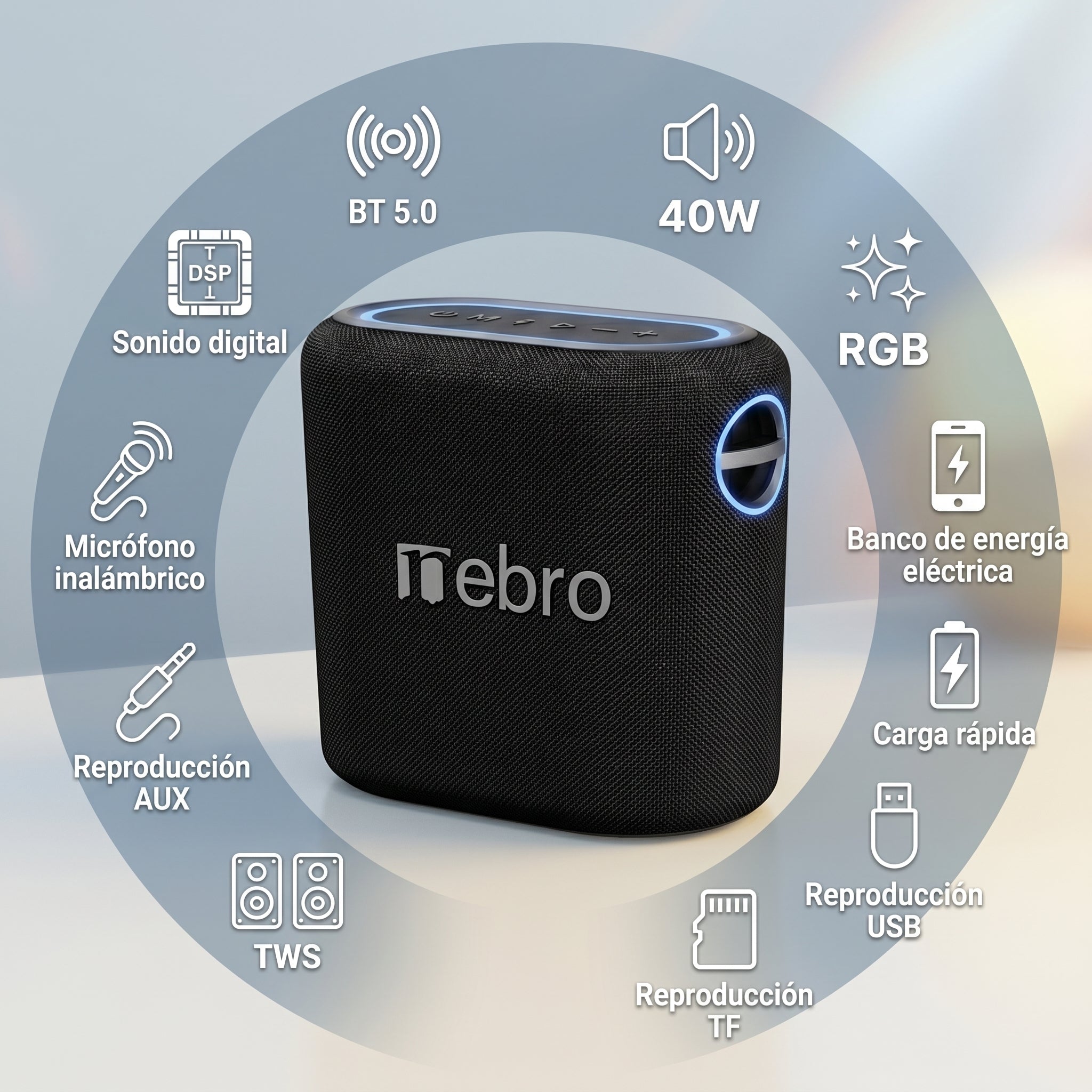 Bocina Bluetooth TWS NEBRO WG080 Bluetooth 50 40W Carga Rápida