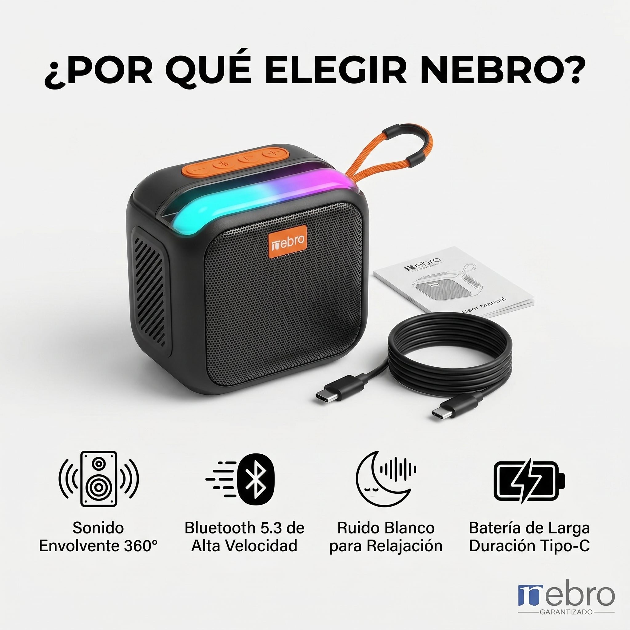 Bocina Inalámbrica Nebro WG-185 Bluetooth 5.3 Sonido Envolvente 360° 8W
