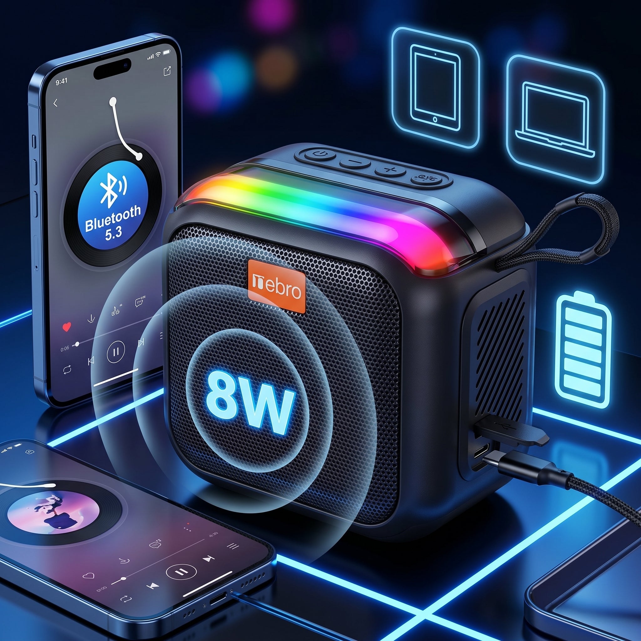 Bocina Inalámbrica Nebro WG-185 Bluetooth 5.3 Sonido Envolvente 360° 8W