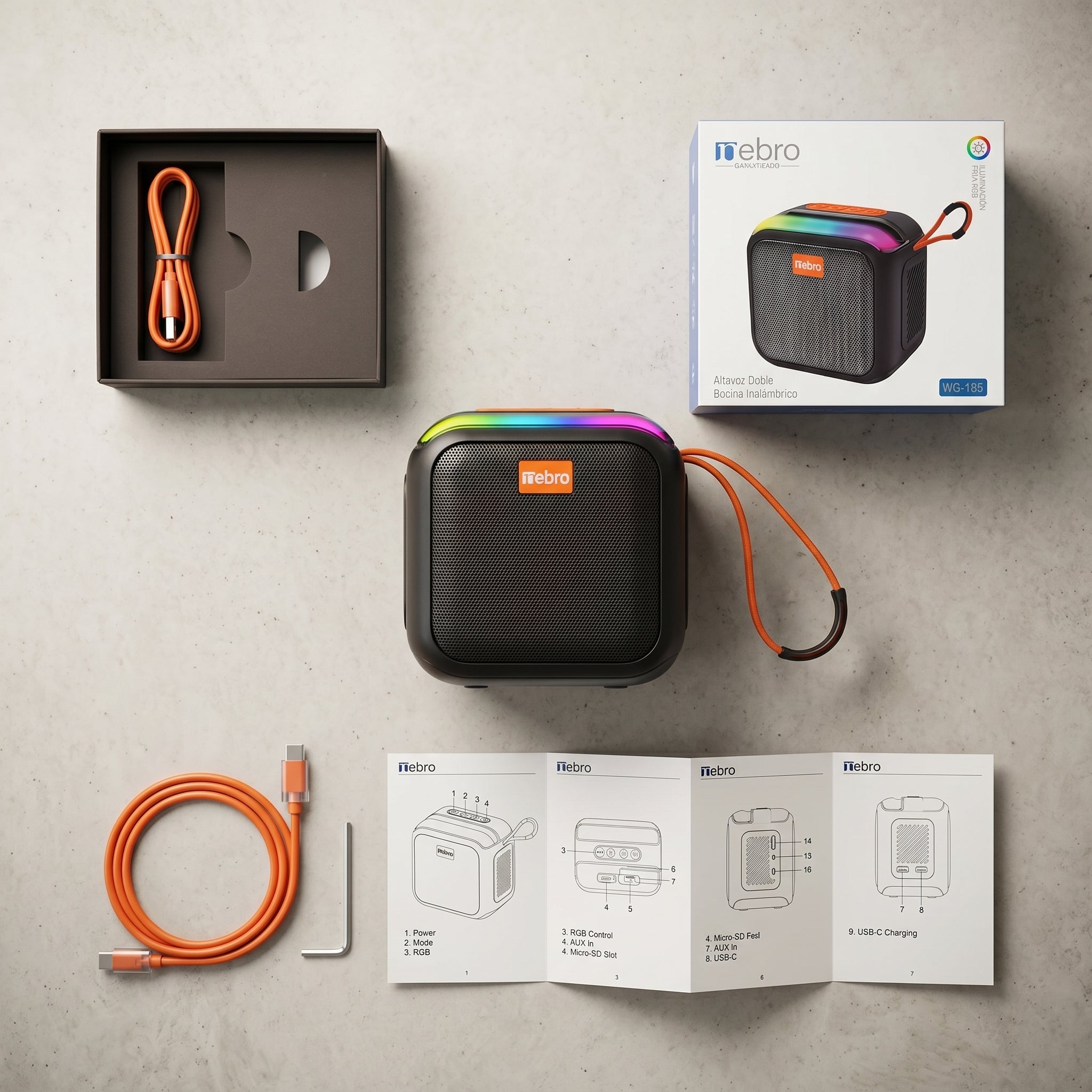 Bocina Inalámbrica Nebro WG-185 Bluetooth 5.3 Sonido Envolvente 360° 8W