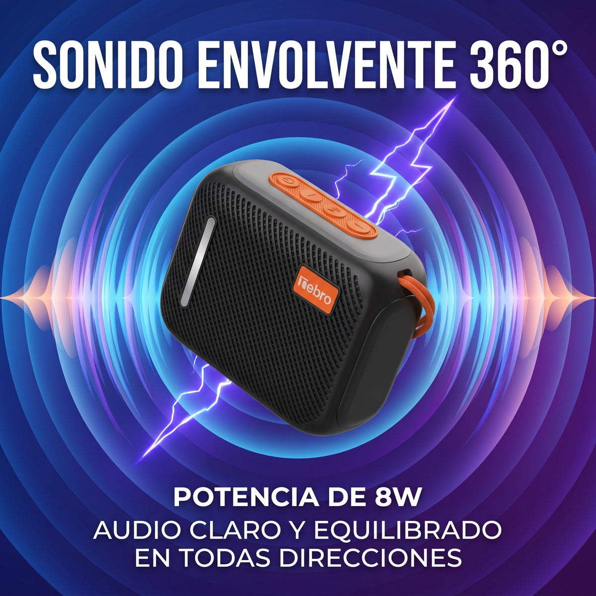 Bocina Inalámbrica Nebro WG-186 8W Bluetooth 5.3 Sonido Envolvente 360°