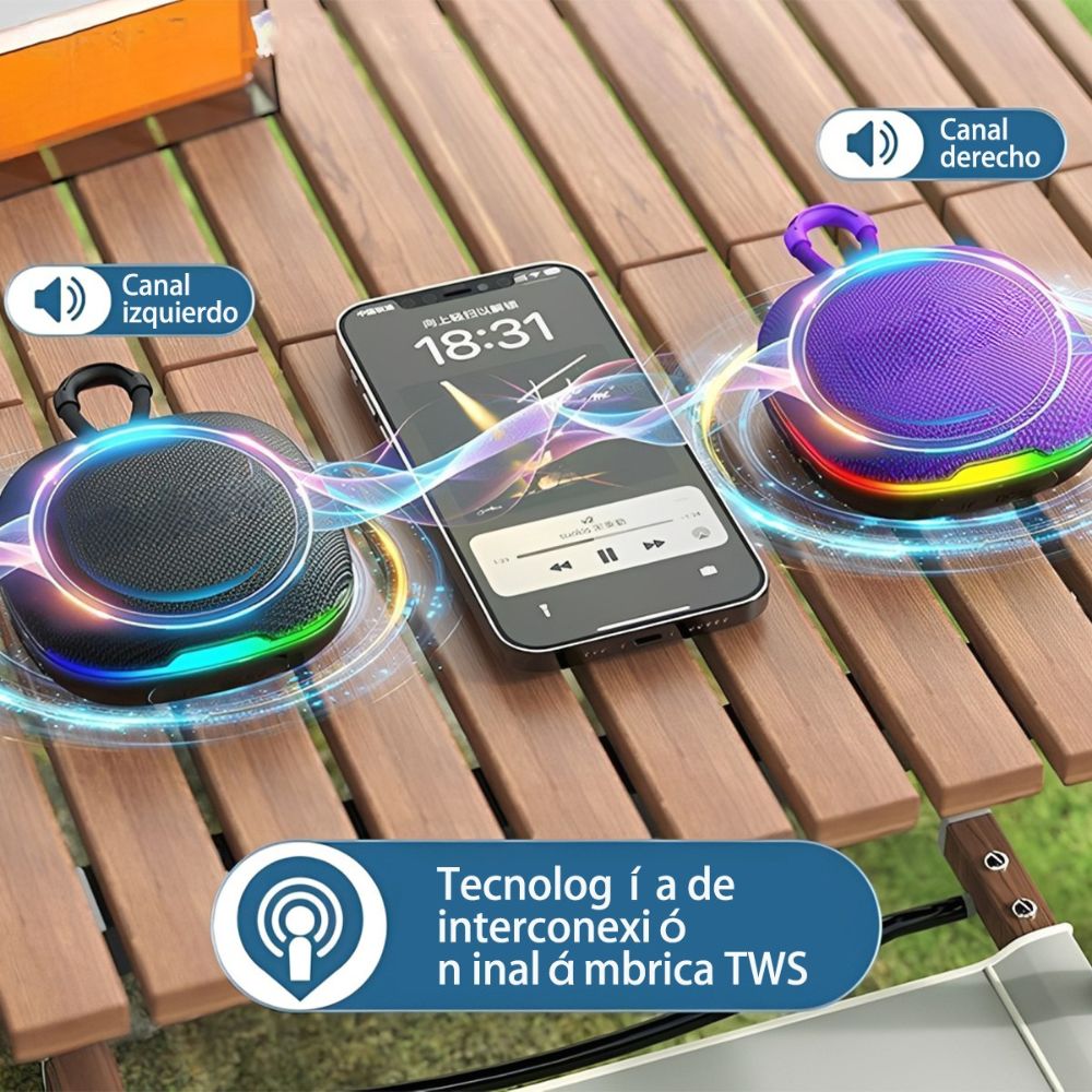 Mini Bocina Nebro 10W 2X5W 1200mAh Bluetooth recargable USB TWS WG-191