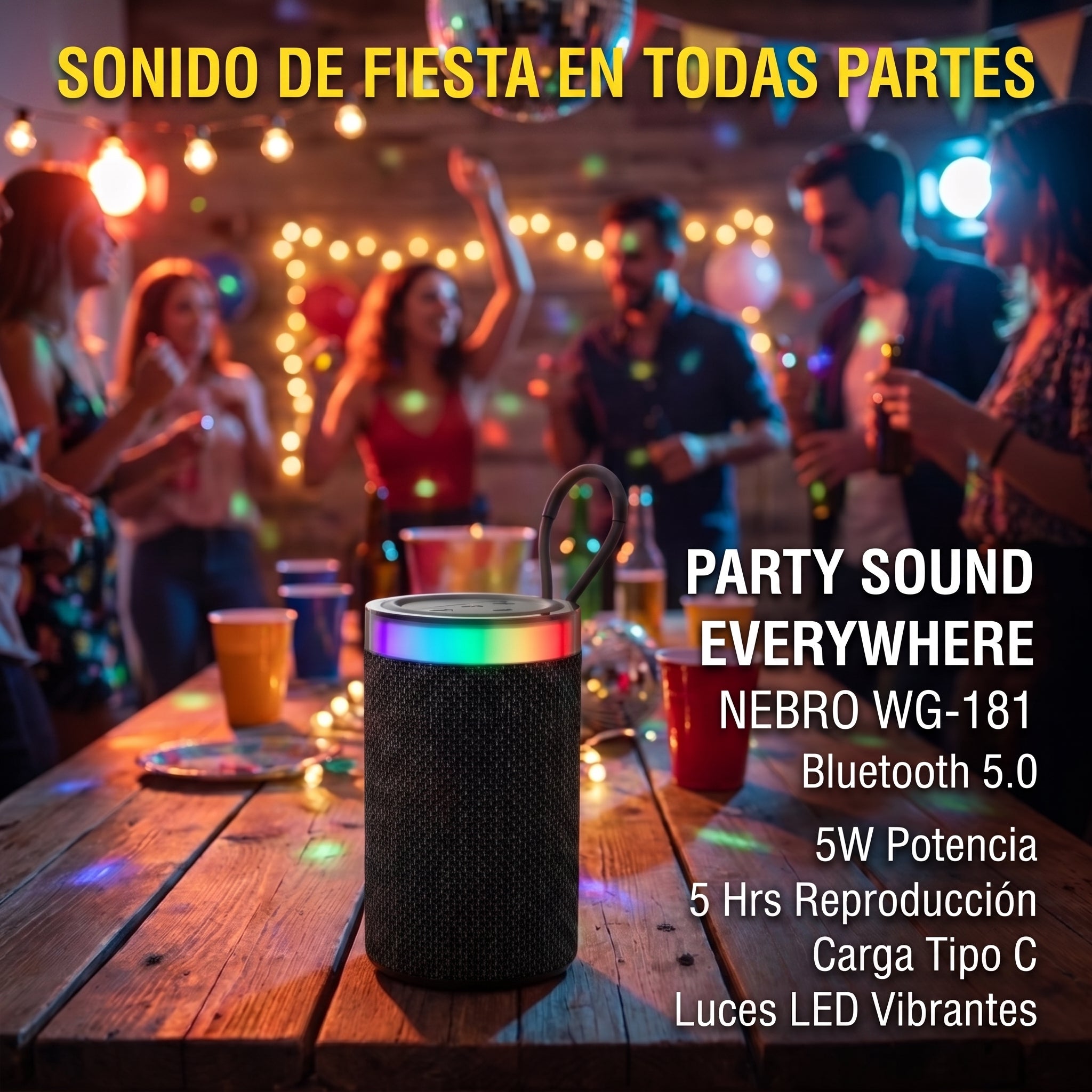 Bocina Portátil Nebro WG-181: Sonido Bluetooth 5.0