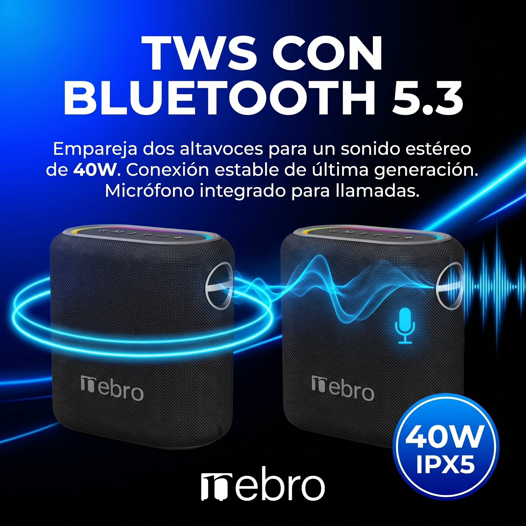 Bocina Bluetooth TWS NEBRO WG080S Bluetooth 53 40W IPX5