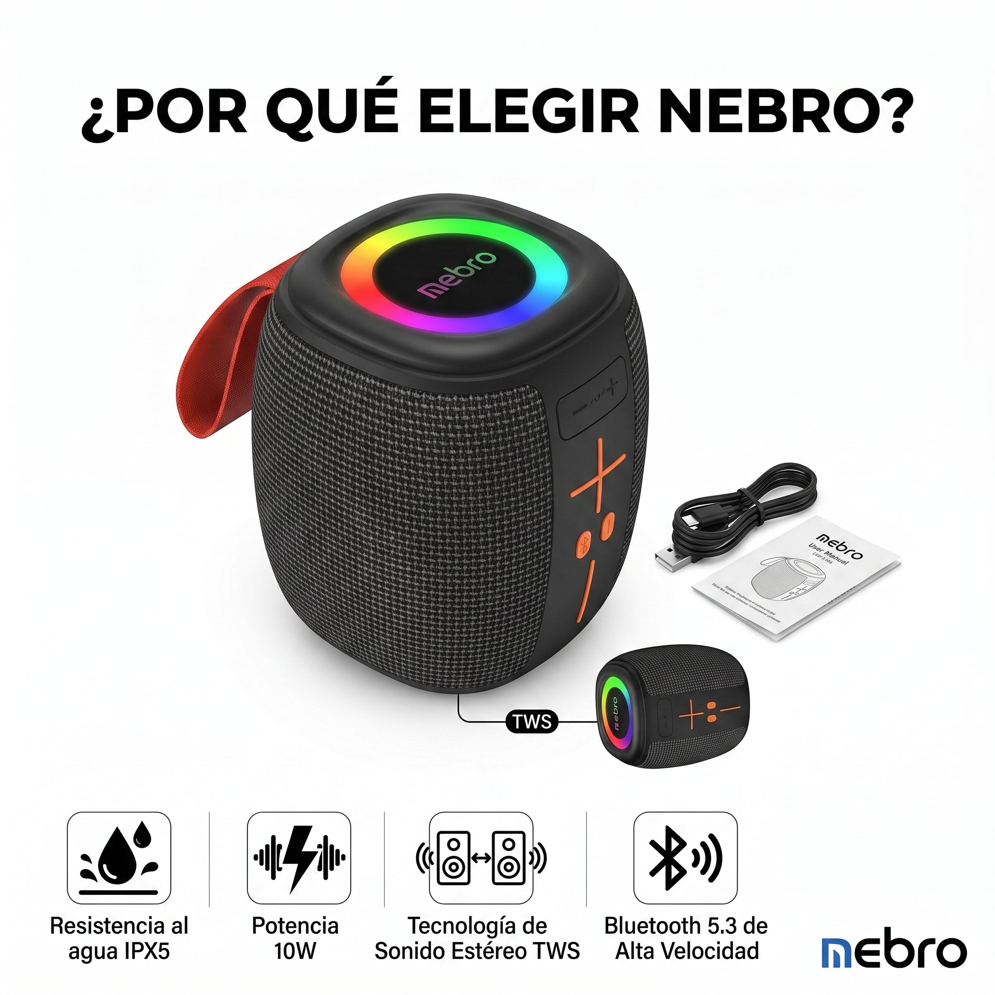 Bocina Bluetooth TWS NEBRO WG086 Bluetooth 53 10W IPX5