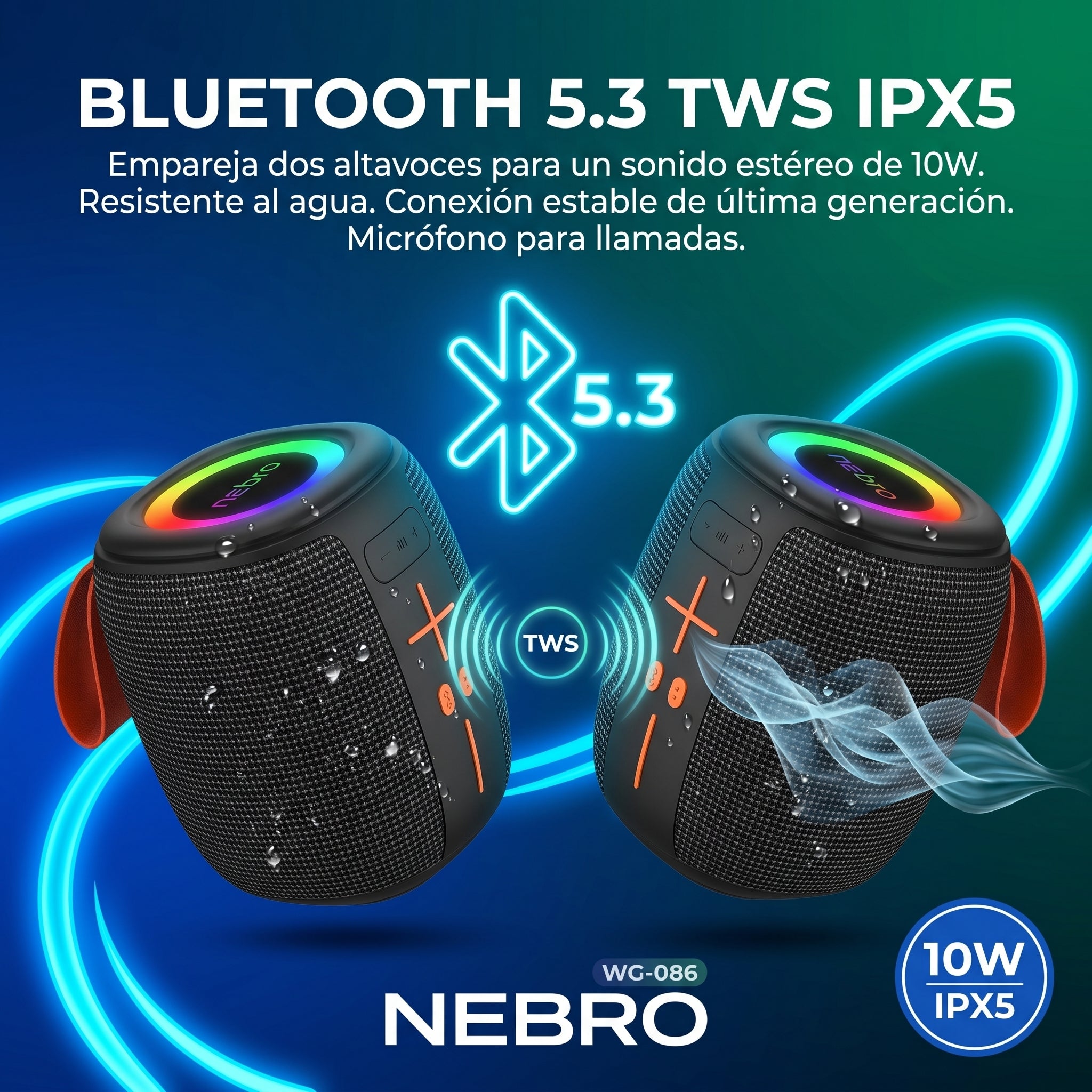 Bocina Bluetooth TWS NEBRO WG086 Bluetooth 53 10W IPX5