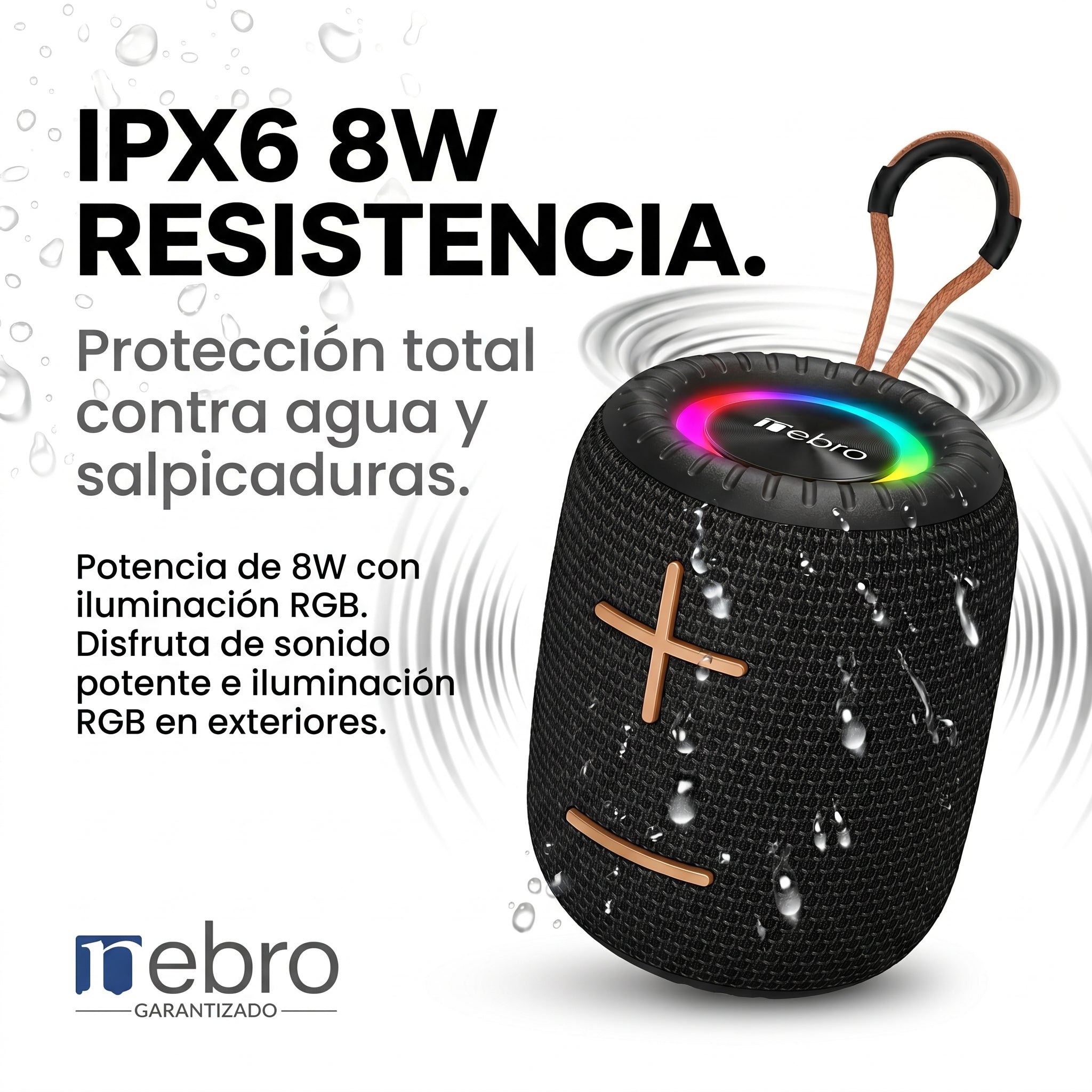 Bocina Bluetooth RGB Exterior NEBRO WG133 8W IPX6 TWS Resistente Agua