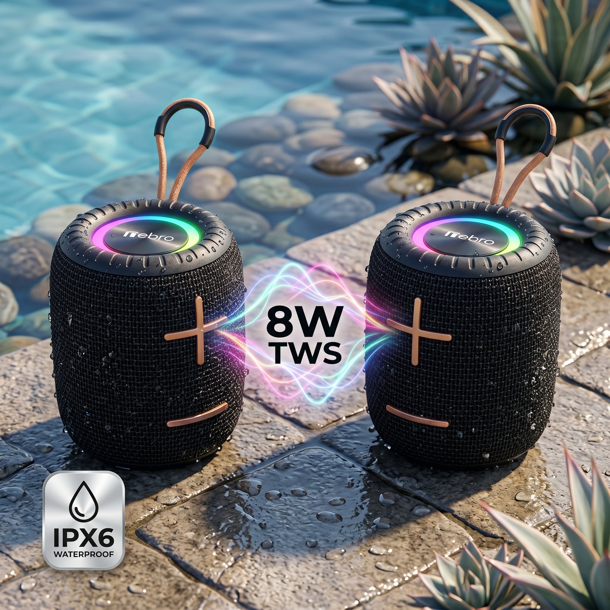 Bocina Bluetooth RGB Exterior NEBRO WG133 8W IPX6 TWS Resistente Agua