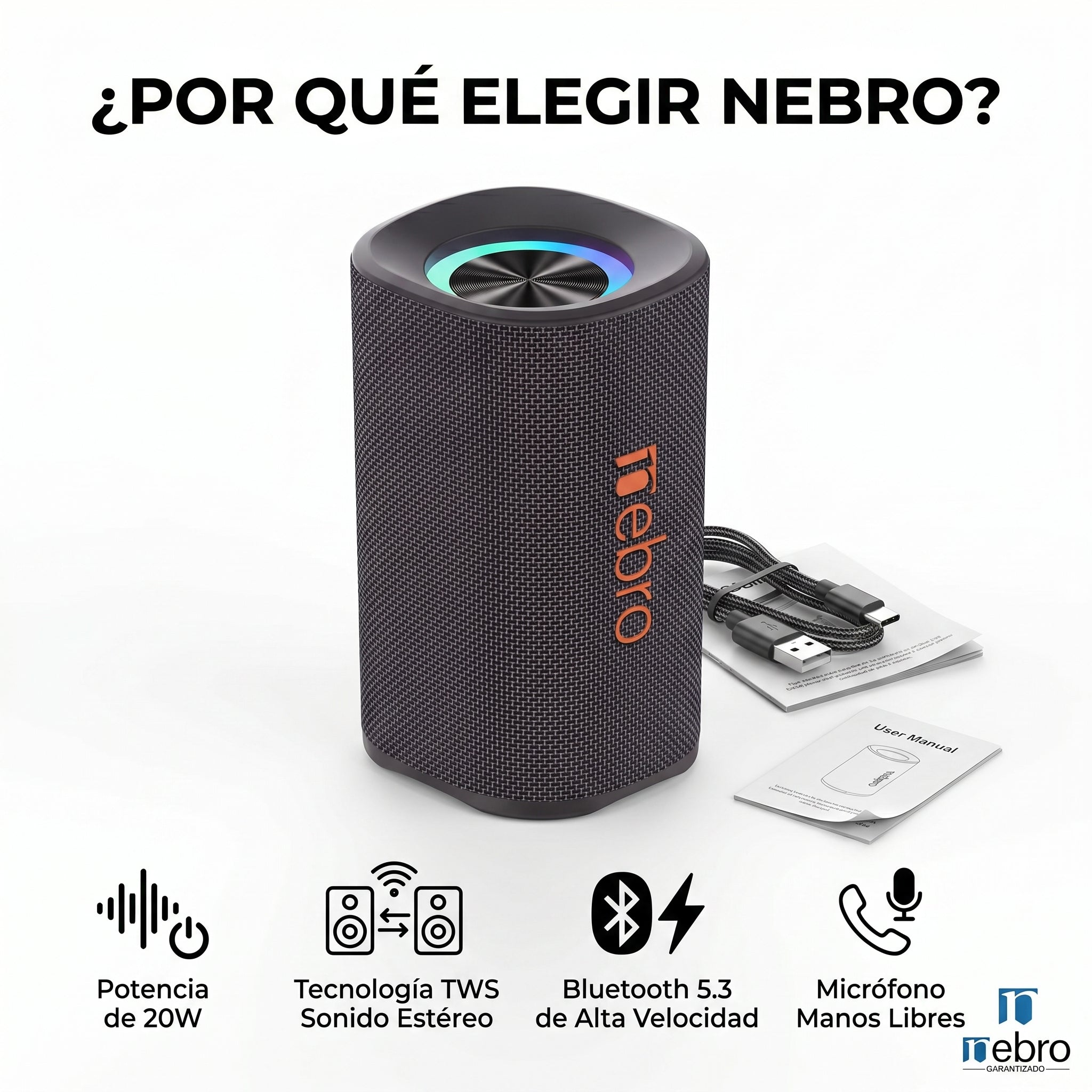 Bocina Bluetooth TWS NEBRO WG138 Bluetooth 53 20W