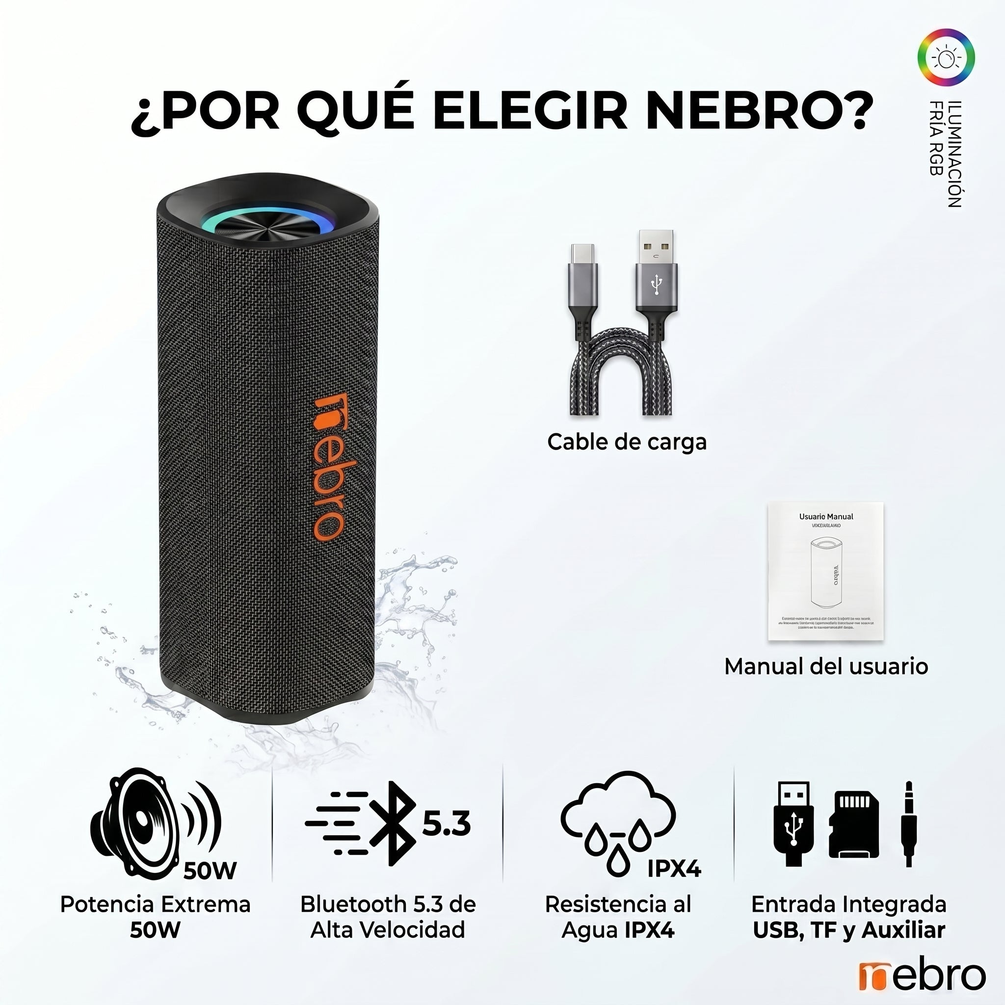 Bocina Bluetooth NEBRO WG140 Bluetooth 53 50W IPX4