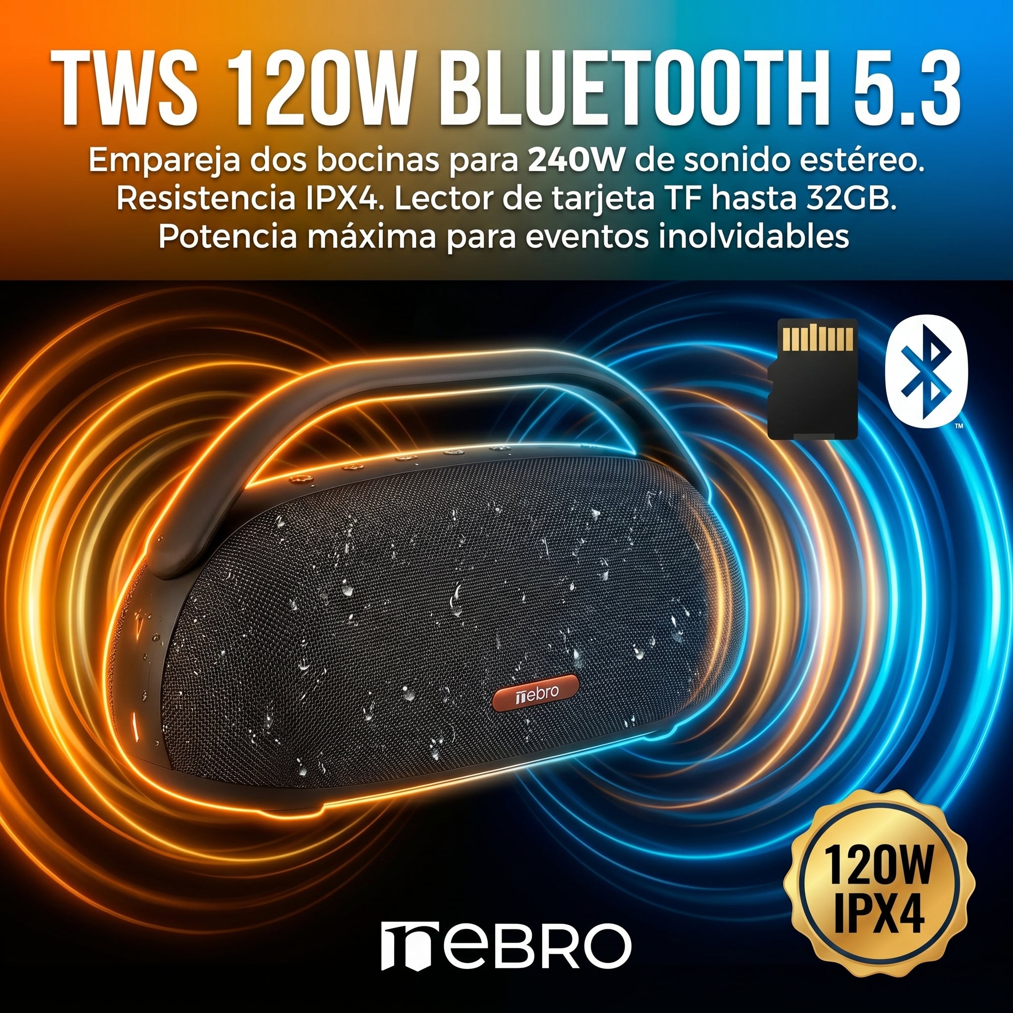 Bocina Bluetooth TWS NEBRO WG141 Bluetooth 53 120W IPX4