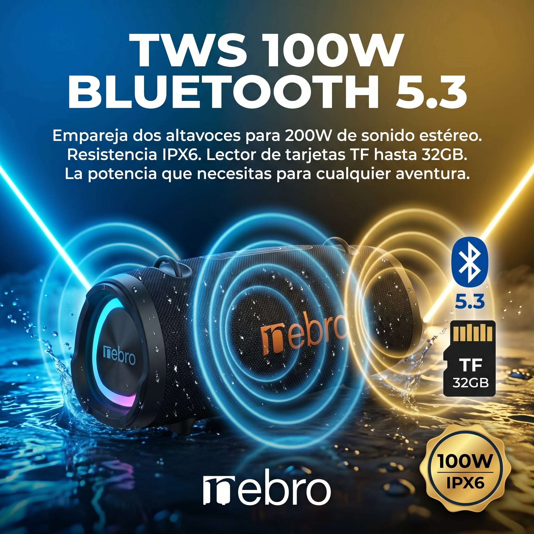 Bocina Bluetooth TWS NEBRO WG143 Bluetooth 53 100W IPX6