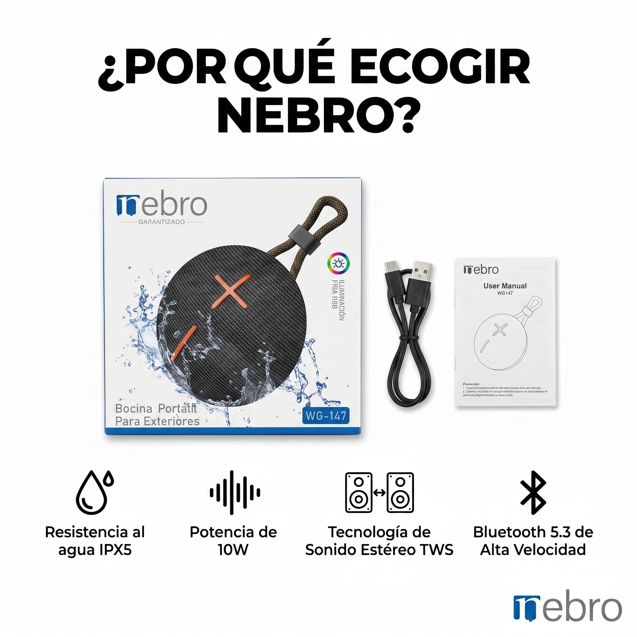 Bocina Bluetooth TWS NEBRO WG147 Bluetooth 53 10W IPX5