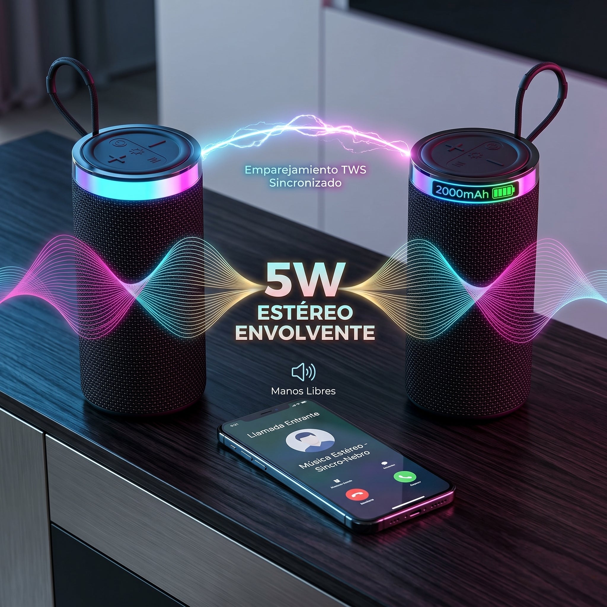 Bocina Bluetooth RGB NEBRO WG182 5W Sonido Envolvente 2000mAh