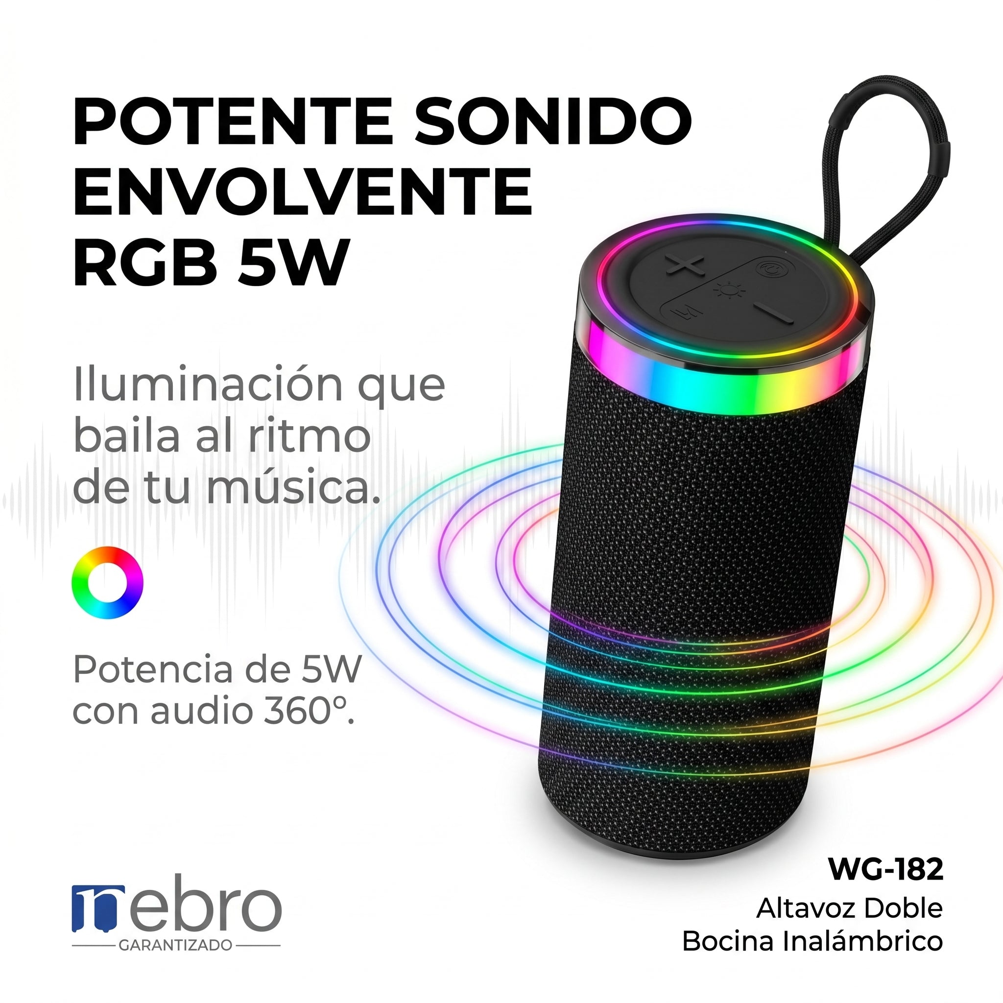 Bocina Bluetooth RGB NEBRO WG182 5W Sonido Envolvente 2000mAh