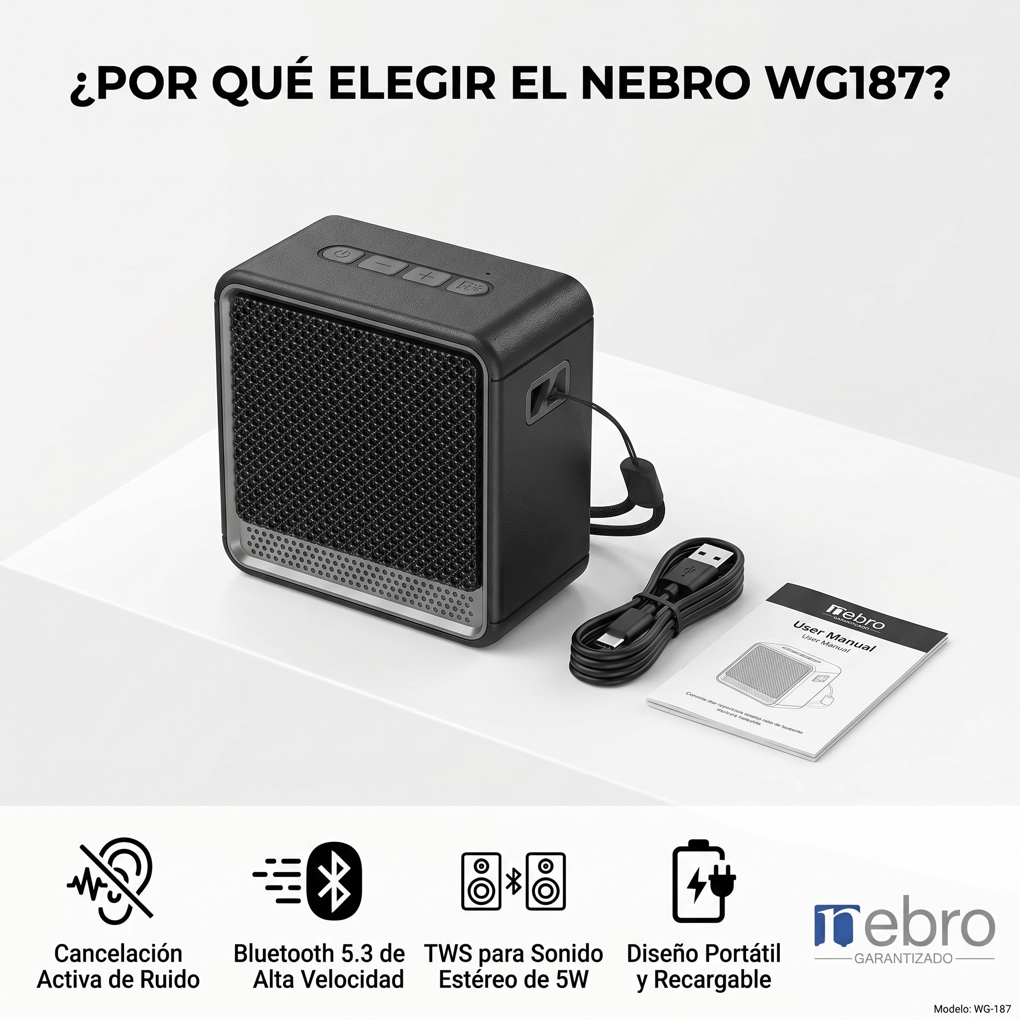 Bocina Bluetooth NEBRO WG187 Bluetooth 53 5W Cancelación Ruido