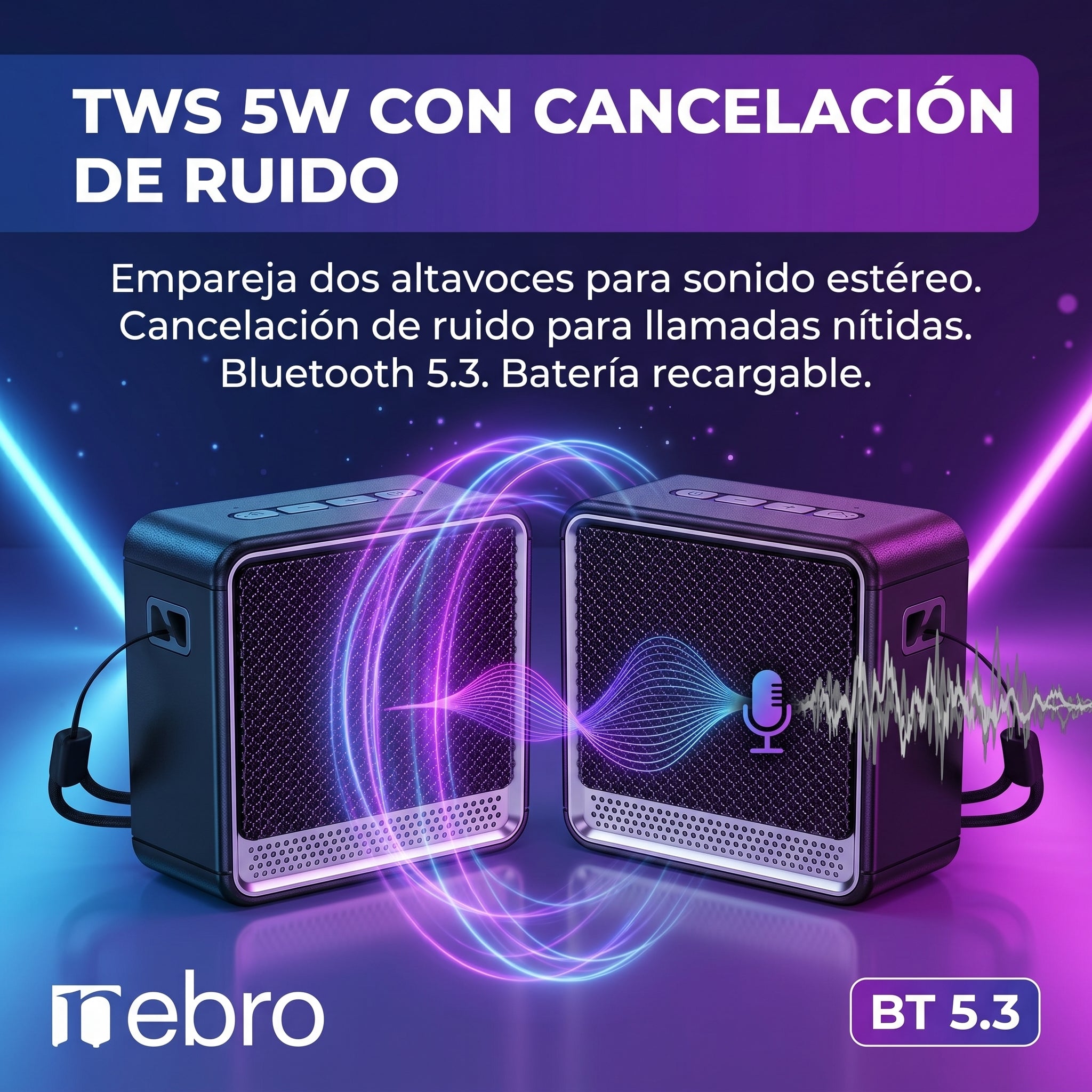 Bocina Bluetooth NEBRO WG187 Bluetooth 53 5W Cancelación Ruido