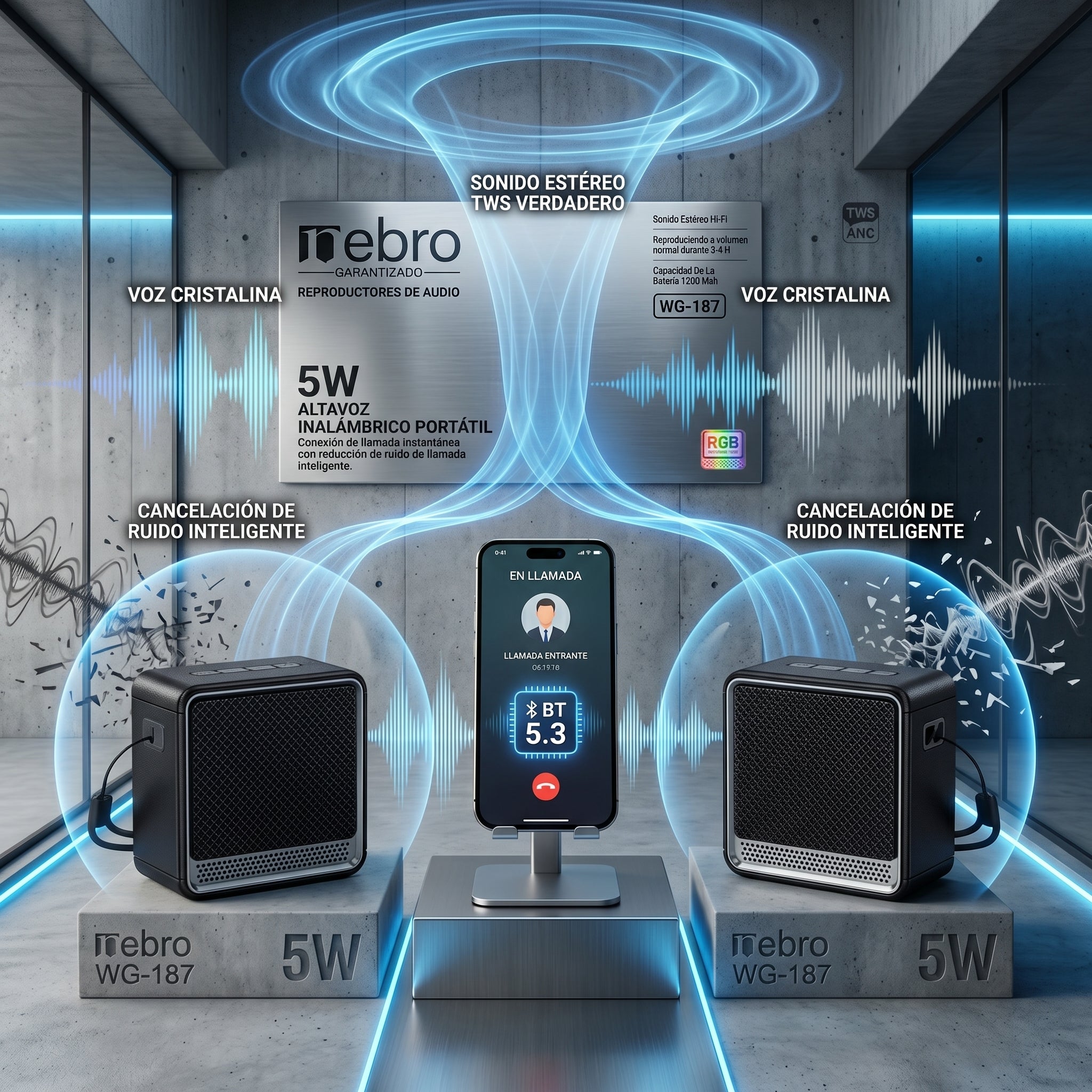 Bocina Bluetooth NEBRO WG187 Bluetooth 53 5W Cancelación Ruido