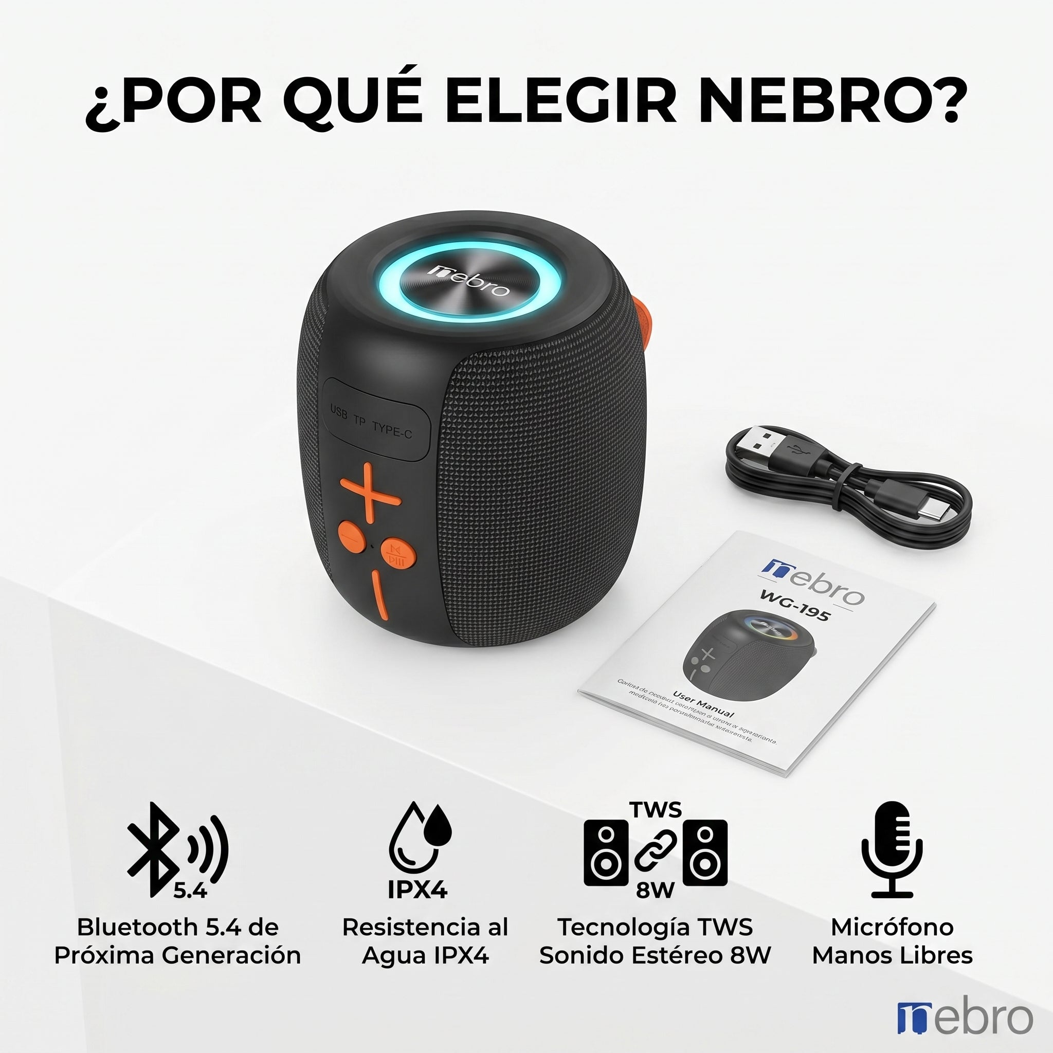 Bocina Bluetooth TWS NEBRO WG195 Bluetooth 54 8W IPX4