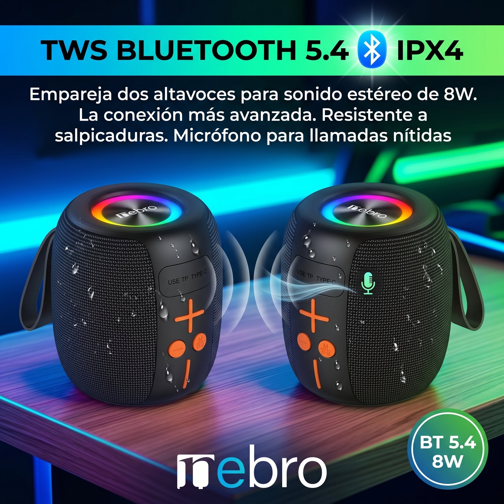 Bocina Bluetooth TWS NEBRO WG195 Bluetooth 54 8W IPX4