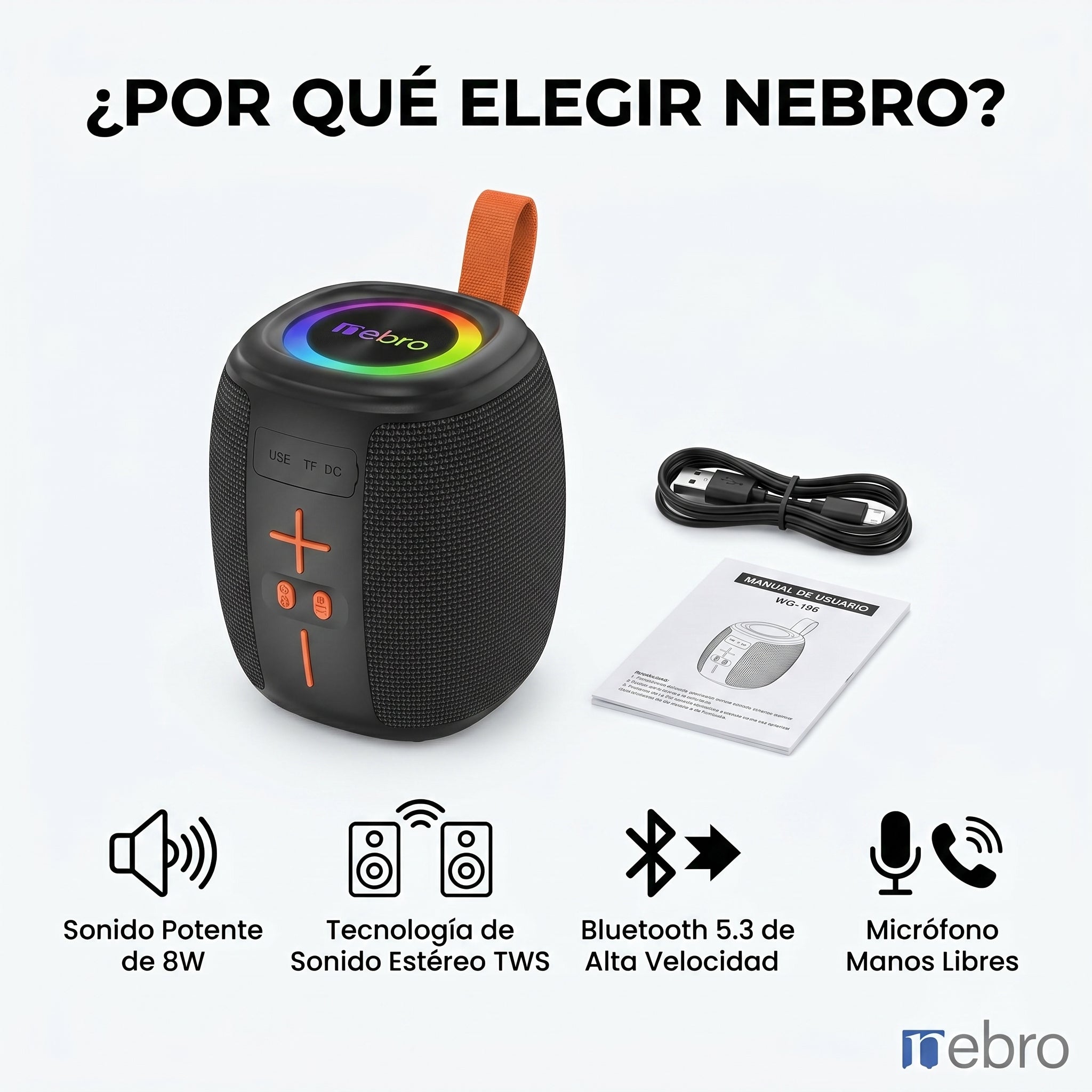 Bocina Bluetooth TWS NEBRO WG196 Bluetooth 53 8W