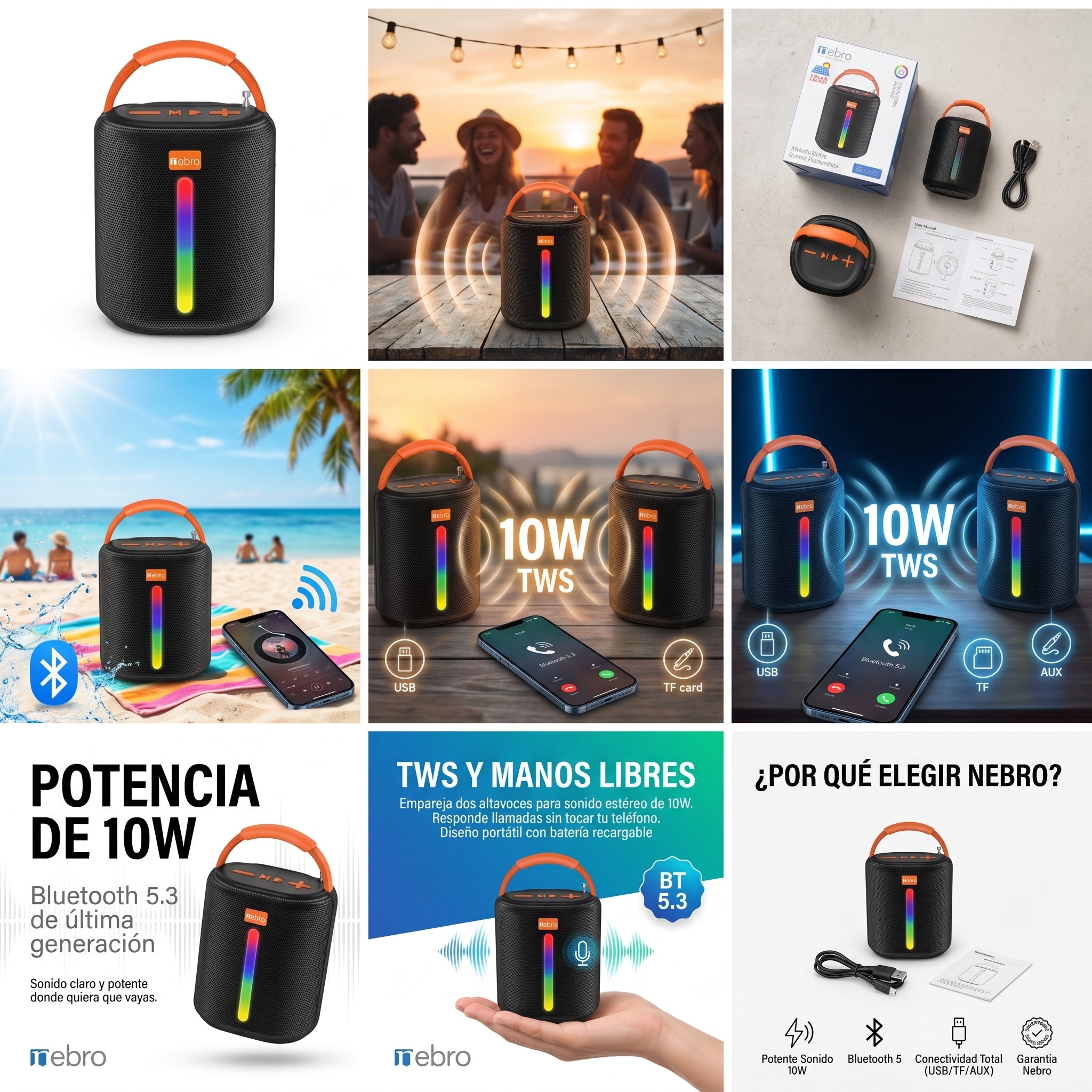 Bocina Bluetooth NEBRO WG601 Bluetooth 53 10W Solar