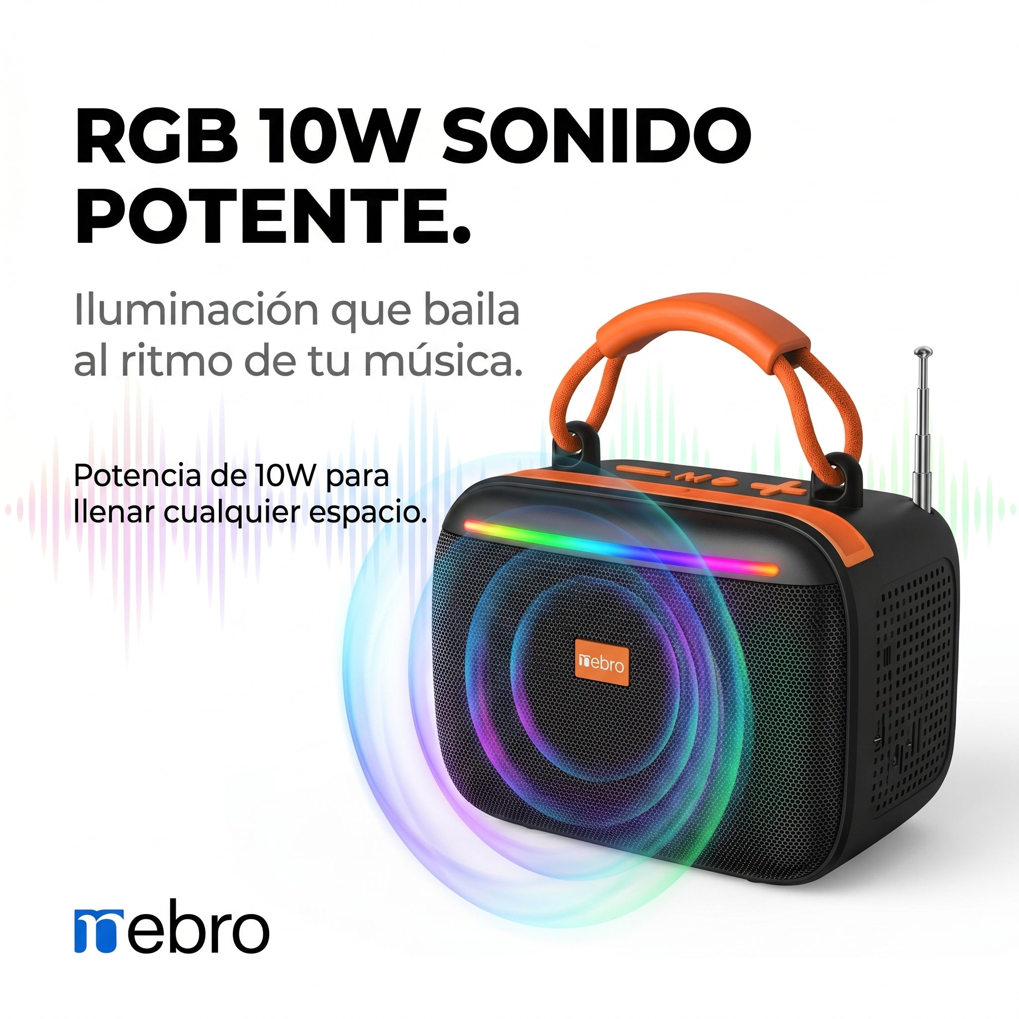 Bocina Bluetooth RGB Solar NEBRO WG602 10W TWS Radio FM Tarjeta TF