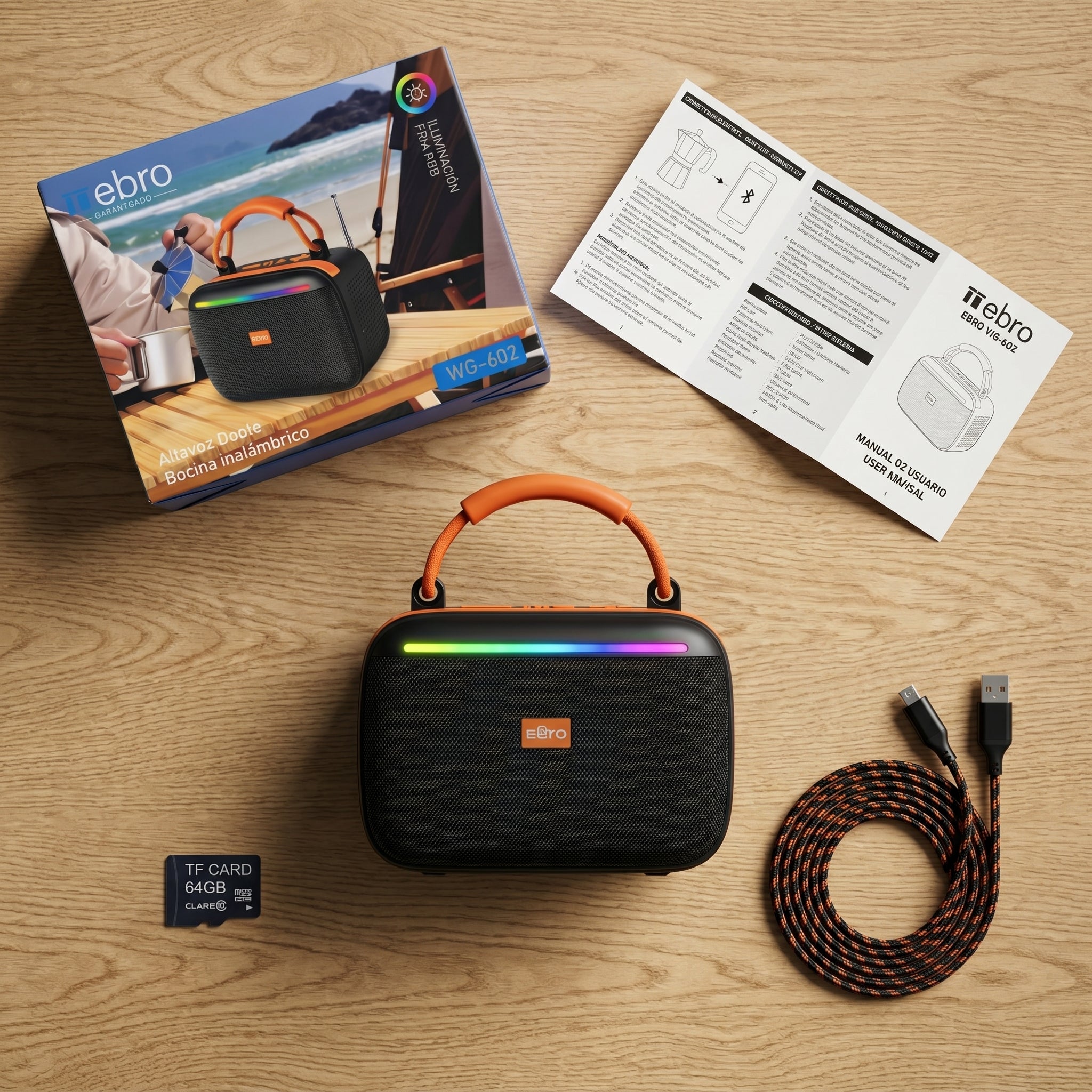 Bocina Bluetooth RGB Solar NEBRO WG602 10W TWS Radio FM Tarjeta TF